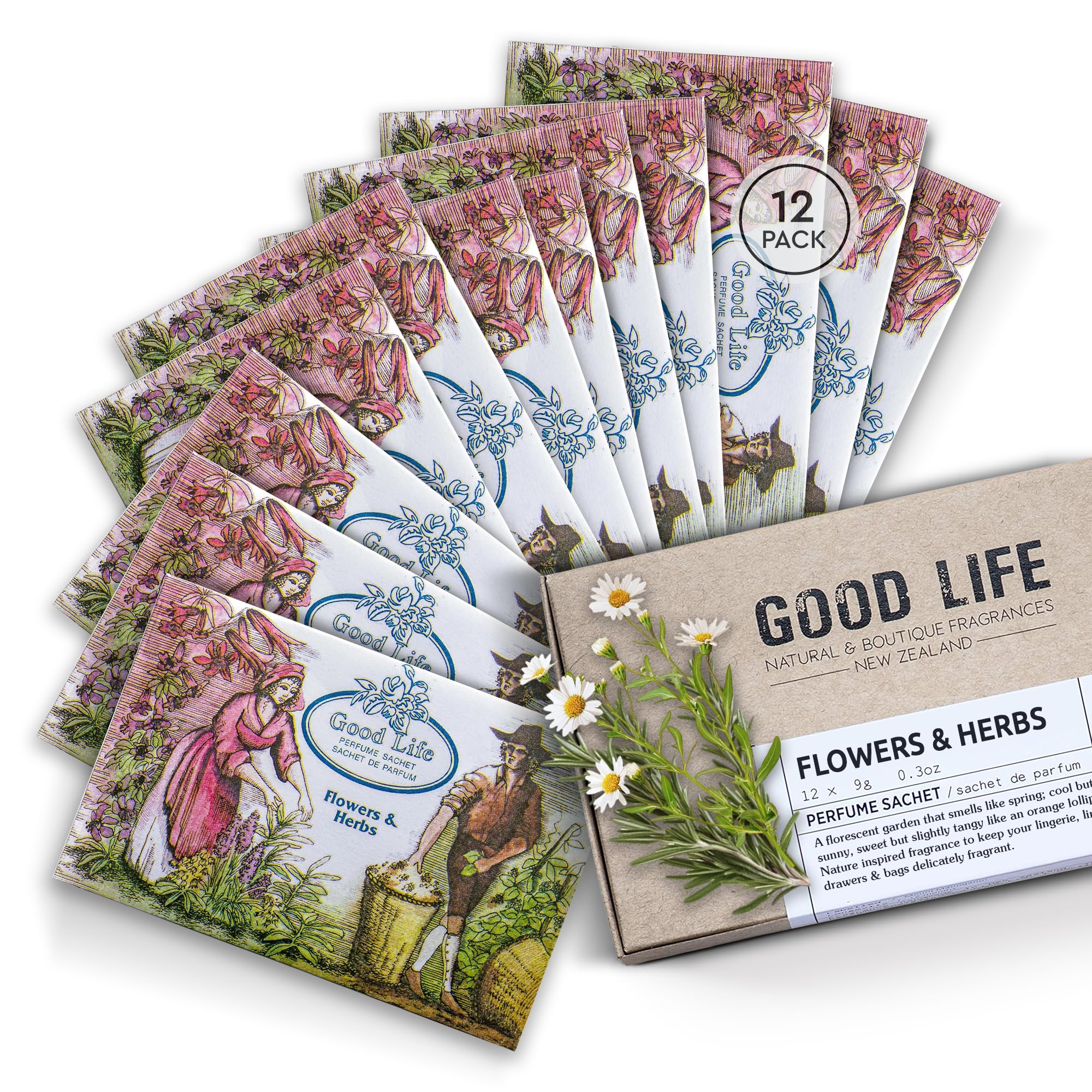Good Life Flowers & Herbs Scented Sachets | Designed In New Zealand | 12 Sachets