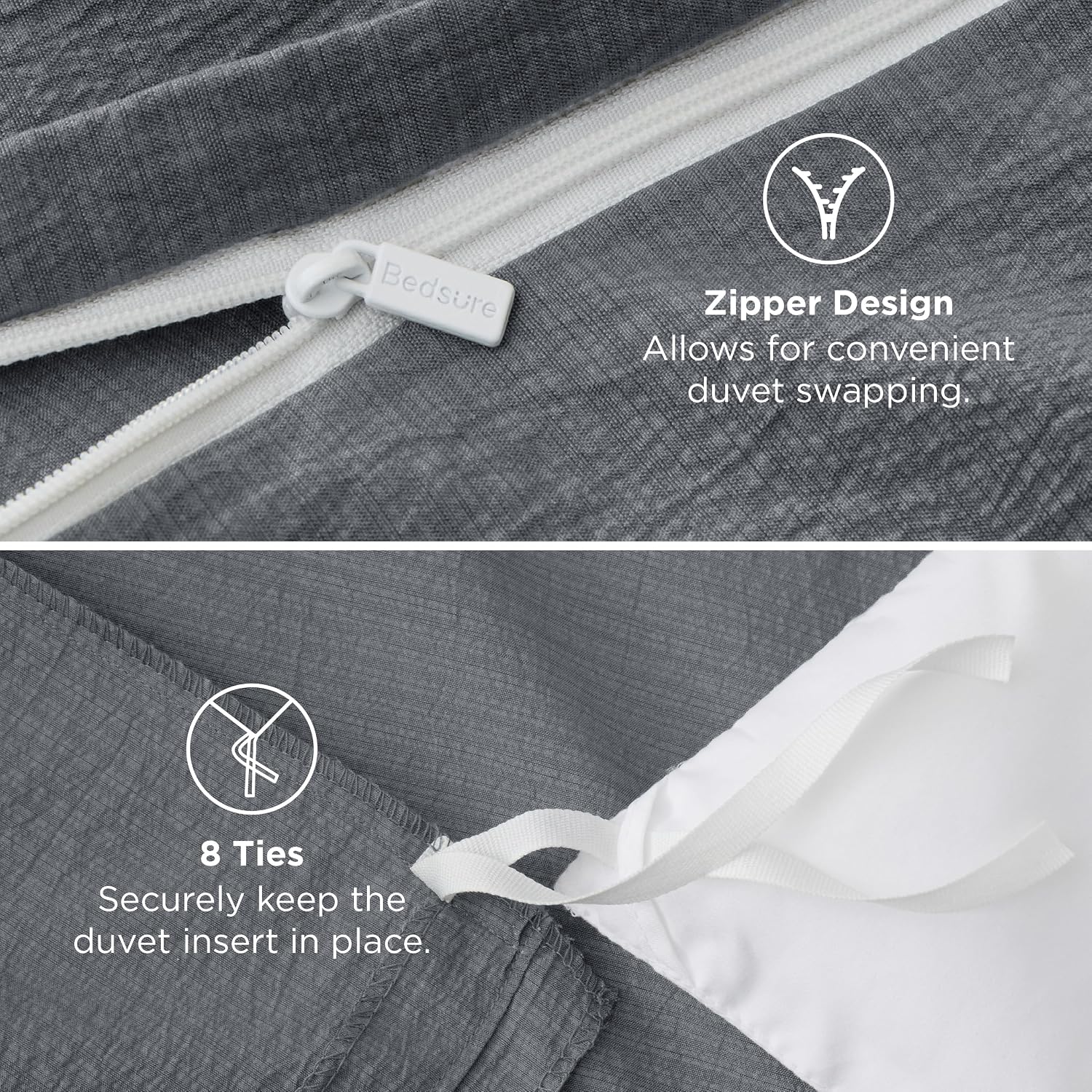 Bedsure Textured Duvet Cover Queen Size - Cotton-Like Polyester Jacquard Duvet Cover Set for All Seasons - 3 Pieces Elevated Dobby Ultra Soft Bedding Set, NO Comforter (Dark Grey, Queen, 90"x 90")