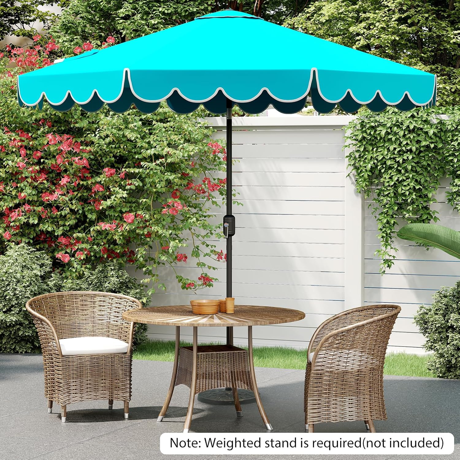 HAPPYGRILL 10 FT Patio Umbrella, Market Table Umbrella w/Crank, Push Button Tilt, Ruffled Edges, Vented Top & 8 Ribs, Outdoor Sun Shade for Poolside Backyard Beach
