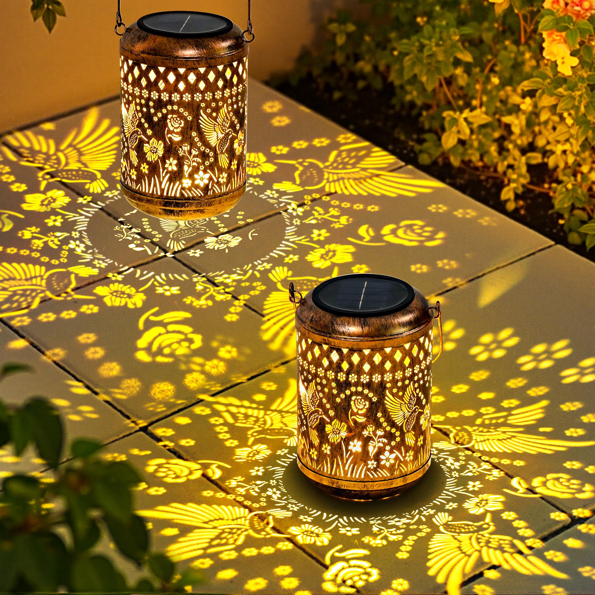 GIGALUMI Lanterne solari per esterni, colibrì, luci solari da giardino, regalo di compleanno unico per mamma, donne, amici, decorazione da giardino in metallo impermeabile per cortile, patio, cortile
