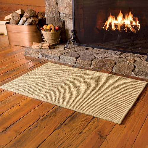 Plow & Hearth Dalton 2x3'6' Fireproof Hearth Rug | Ecru Herringbone | Wool Blend Fireplace Mat | Hearth Rugs for Firepla