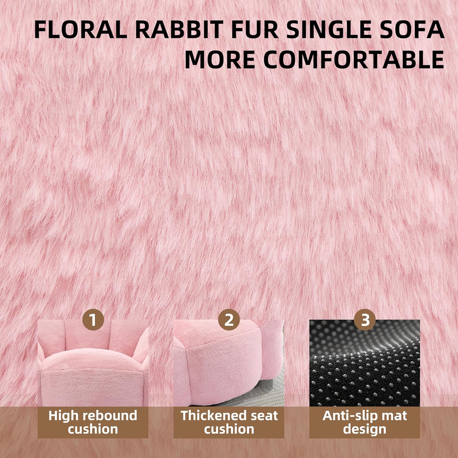 YITAI Large Bean Bag for Adults, Faux Fur Reading Sofa Chair with Petal Backrest,Fluffy Comfy Chair for Bedroom, Living Room, Study, Game 1PC Pink