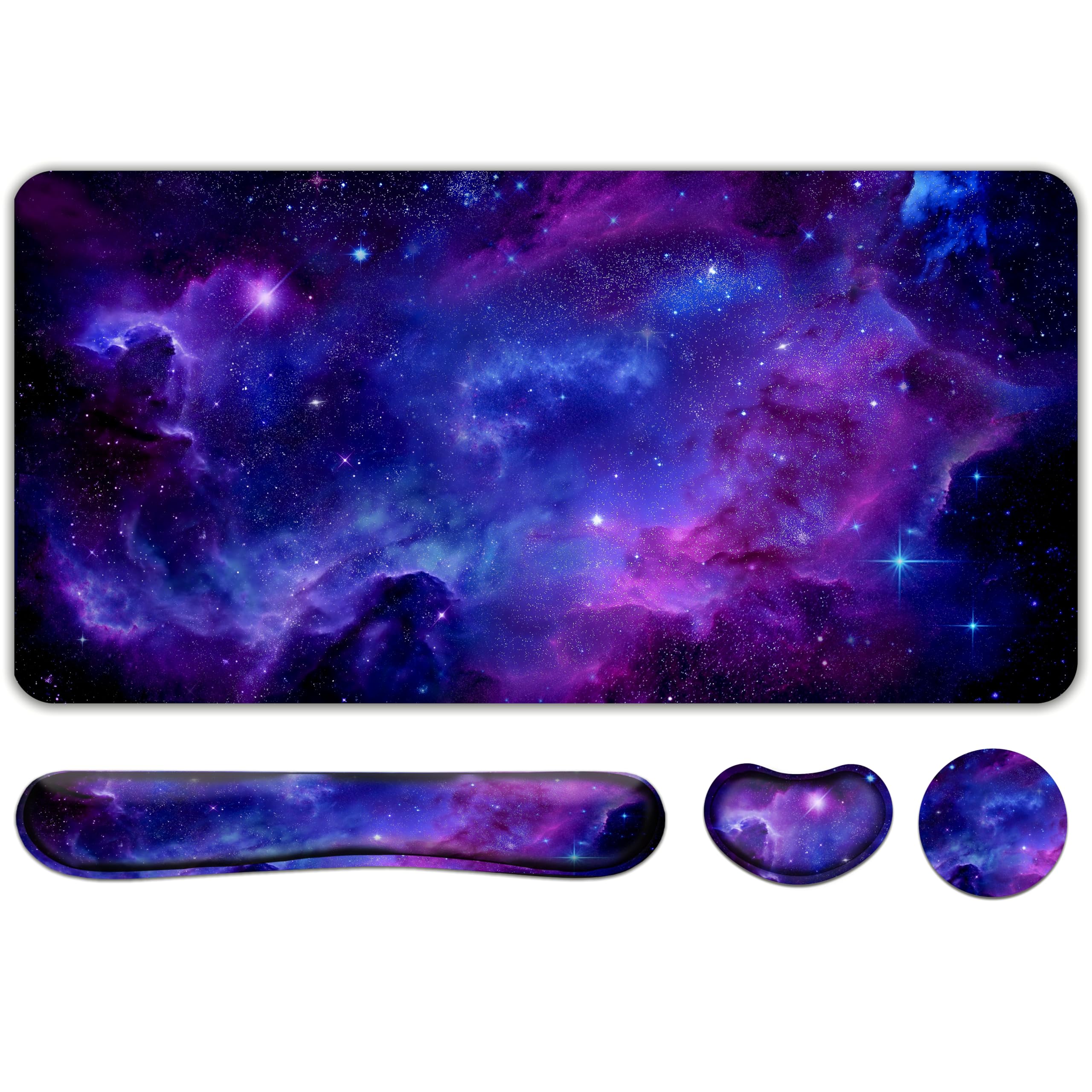 Doodlream 4-in-1 Desk Pad, Milky Way Theme, Desk Mat with Mouse Keyboard Wrist Support and Coaster, Ergonomic Design for Home Office Laptop Computer Desk Accessories