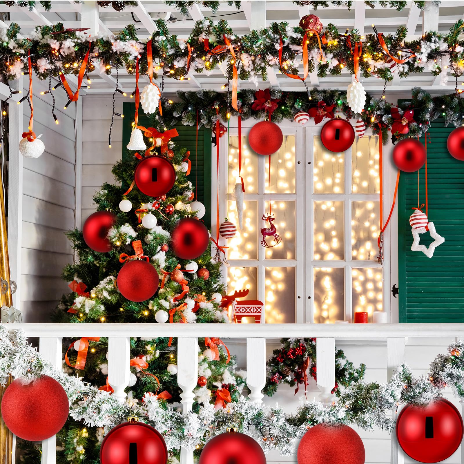 Wettarn Extra große Weihnachtskugel-Ornamente, 200 mm, übergroße, bruchsichere Kunststoff-Weihnachtskugel, hängende Dekorationen für Urlaub, Weihnachtsbaum, Outdoor-Party-Dekorationen, Rot, 6 Stück