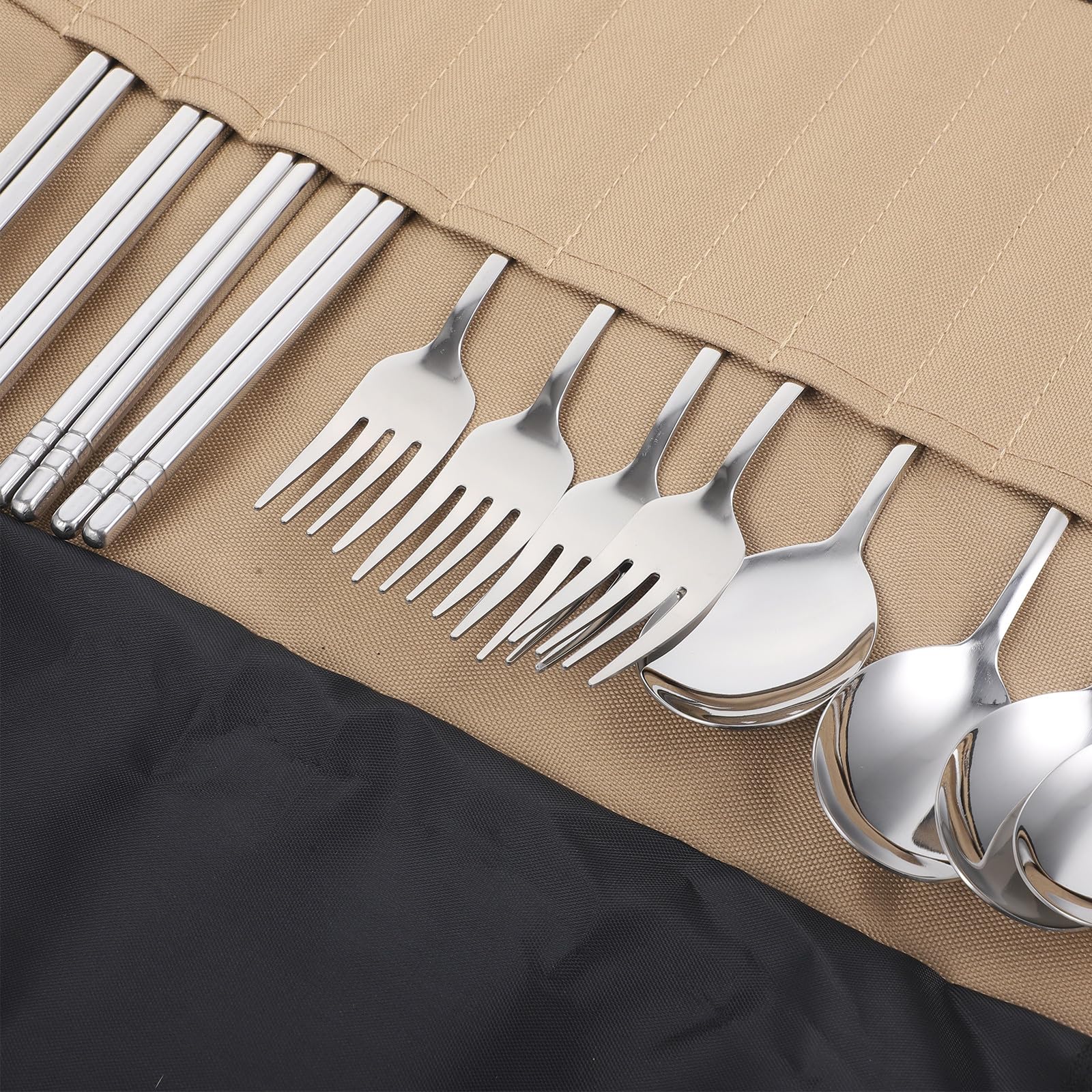 INOOMP Set Posate da Campeggio Portatile in Nylon Custodia Pieghevole, Utensili da Viaggio Multifunzionali per Picnic, Escursioni e Barbecue All'aperto, Stoviglie Leggere e Facili