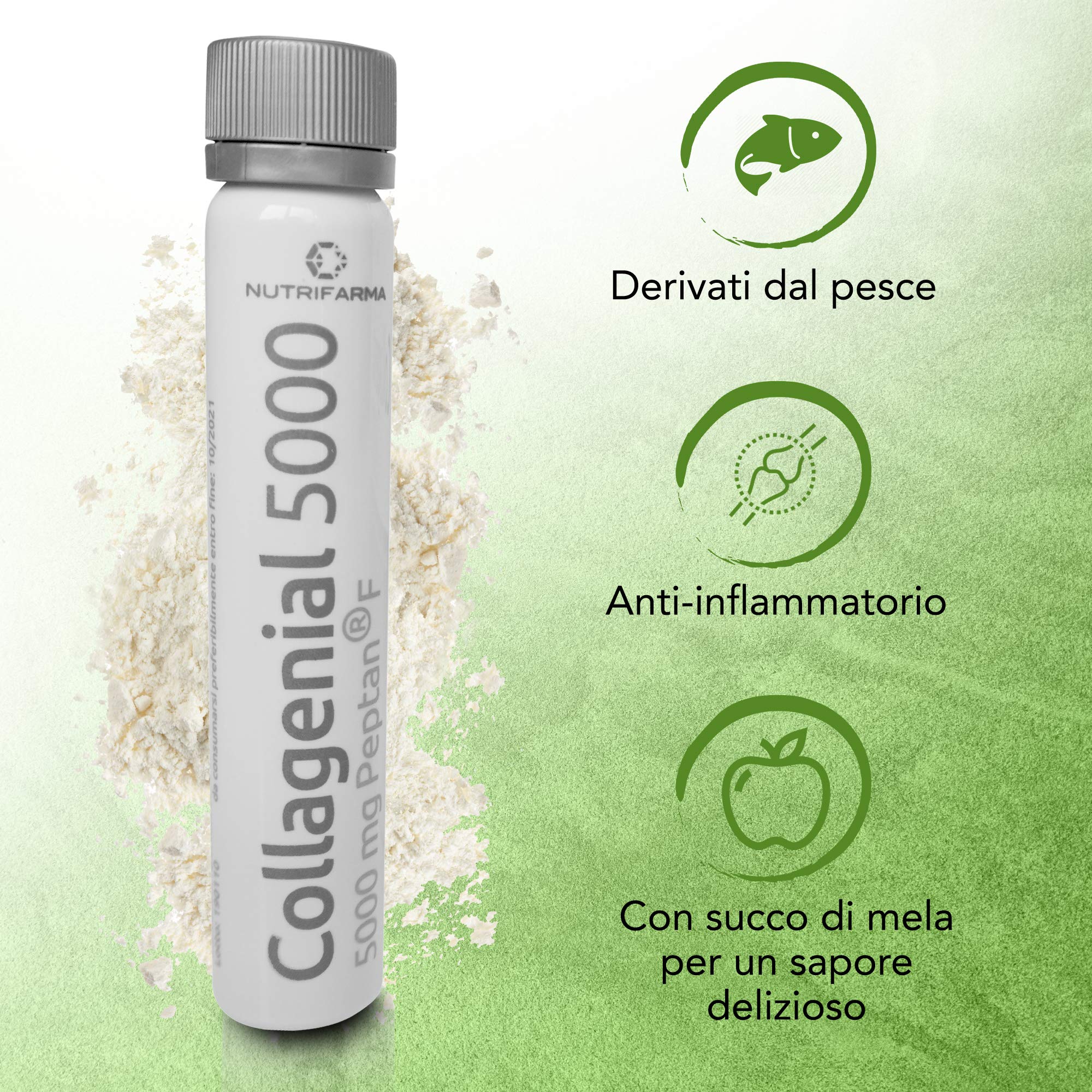 Collagene Marino con Acido Ialuronico da Bere - Collagene Idrolizzato PEPTAN® Massima Cura Viso Antirughe - Vitamina C + Zinco per Pelle, Articolazioni ed Ossa | 10 Fiale da 25 ml - Collagenial 5000