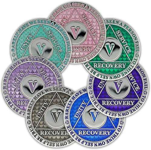 Miniatura 6 de Moneda de sobriedad de 5 años  Chip AA Legacy  Ficha de aniversario de recuperación de triplaca gruesa (verde)