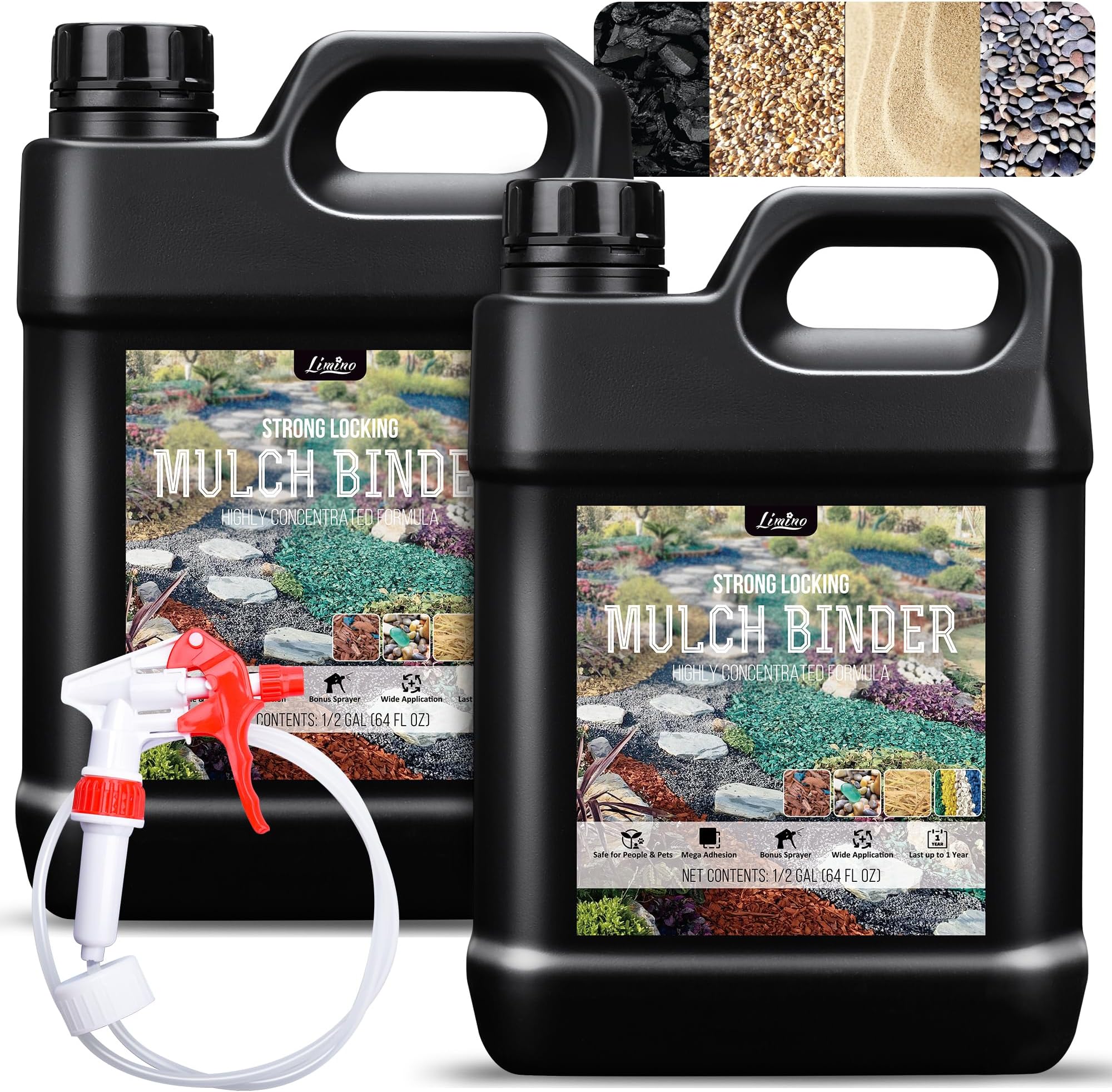 Mulch Glue 1 Gallon / 128oz Mulch Adhesive Gravel Binder with Applicator for