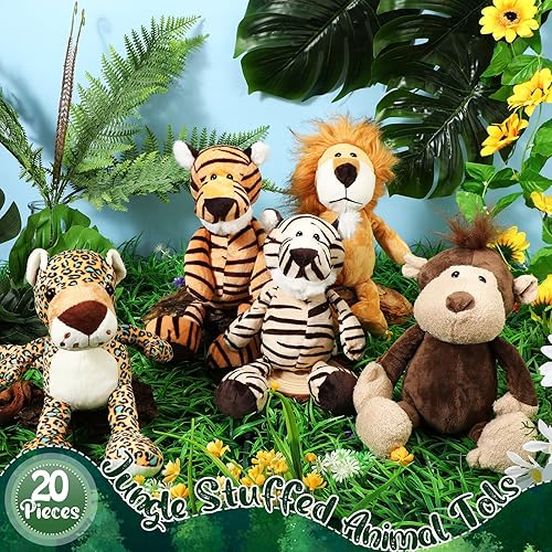 Miniatura 7 de HyDren 20 animales de peluche de safari de 11.8 pulgadas, animales salvajes de la selva, lindo elefante, jirafa, león, tigre, mono, animales de
