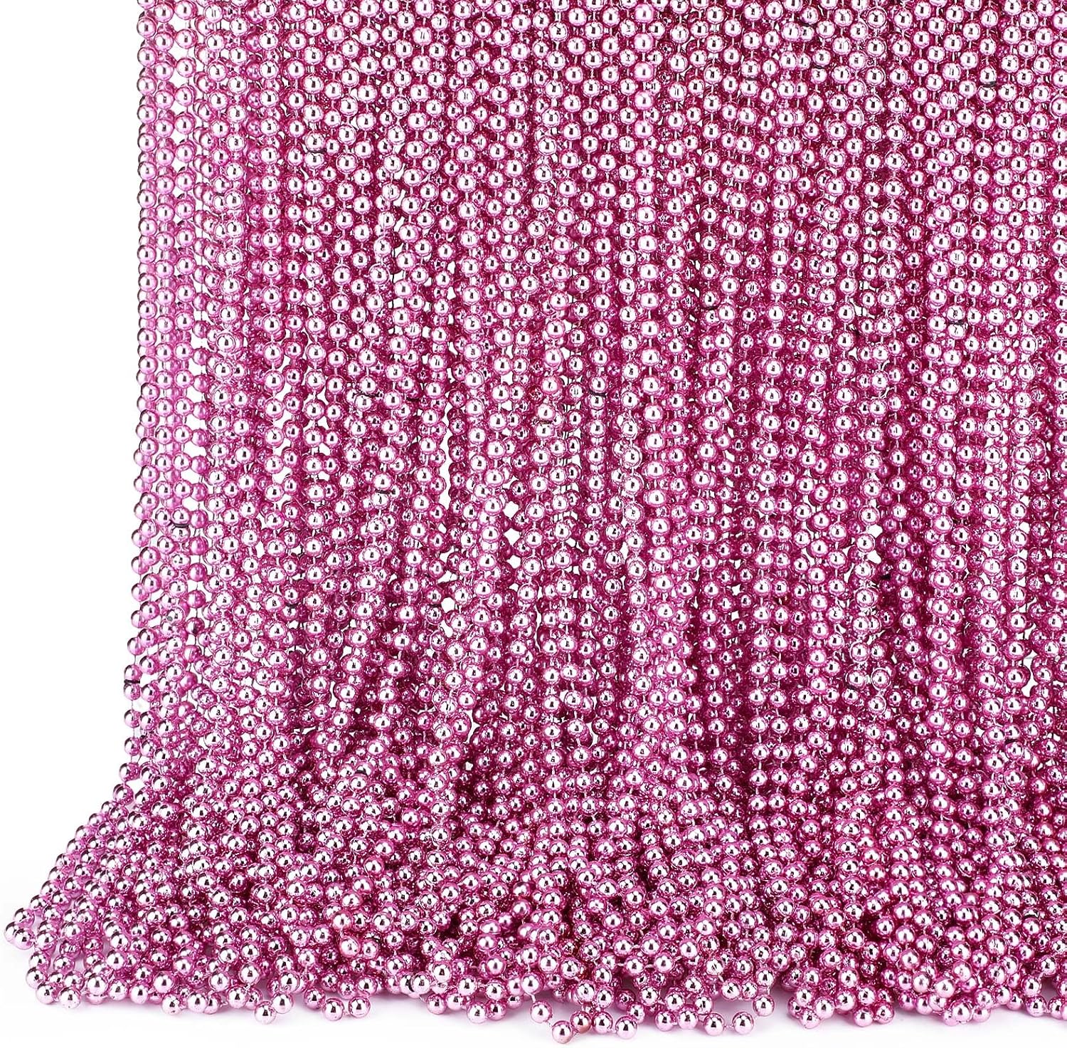 Sureio 144 Pieces Bulk Pink Bead Necklaces Mardi Gras Beads Items 33 Inch Pink Metallic Party Necklace for Gender Reveal Baby Shower Bachelorette Party Costume Breast Cancer Awareness Accessories