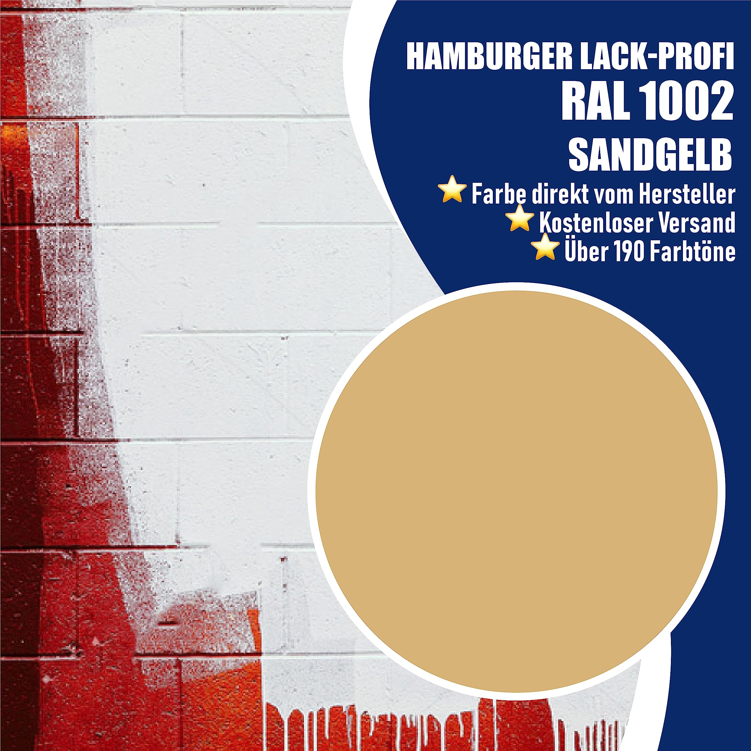 Hamburger Lack-Profi Betonfarbe SEIDENMATT Sandgelb RAL 1002 Gelb Bodenfarbe Bodenbeschichtung Betonbeschichtung Fassadenfarbe (1 L)