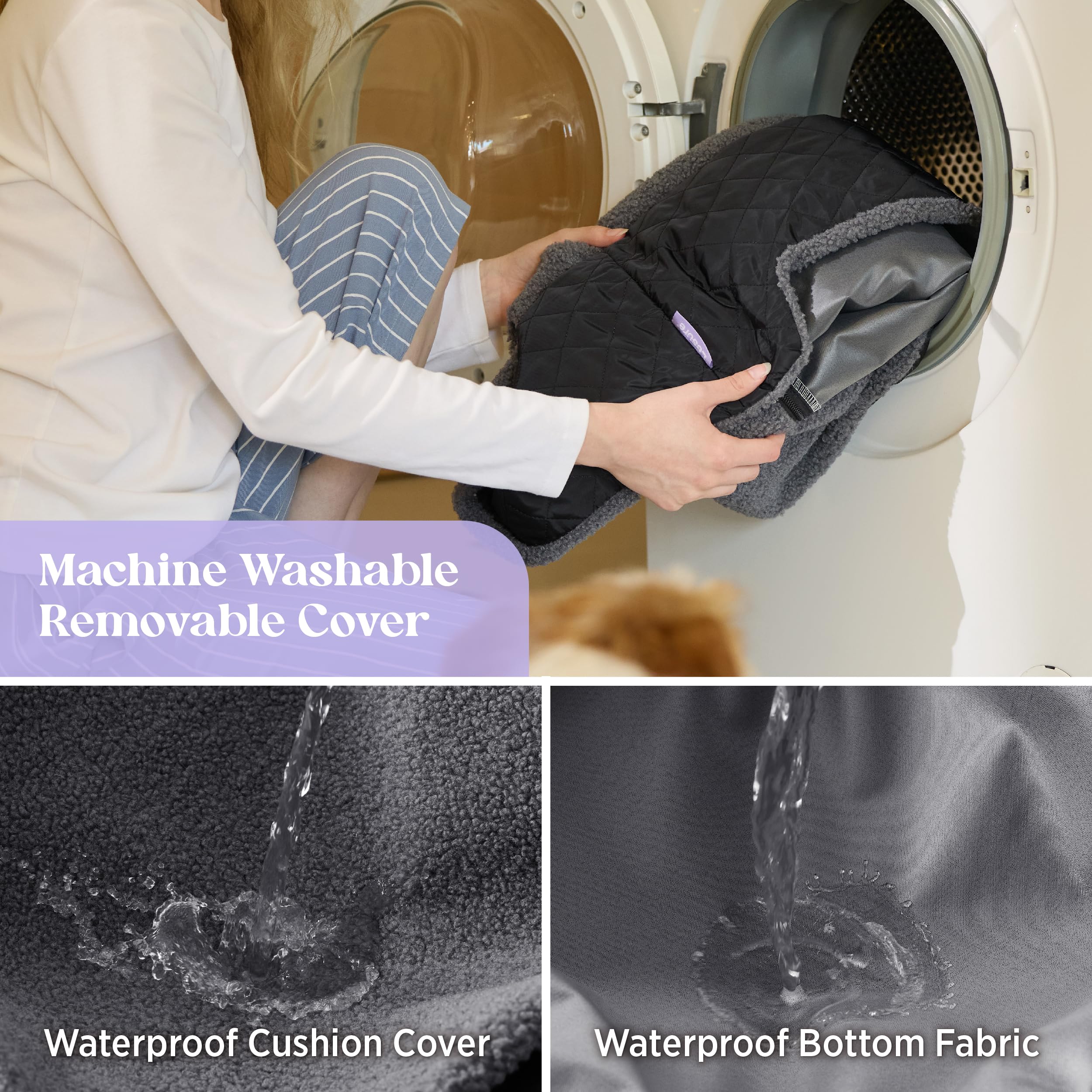 Lesure Small Dog Car Seat - Waterproof Dog Booster Seat, Puppy Car Bed With Clip-On Leash for Pet Travel Carrier Bed, 54.5x49.5x38cm, Black - 5