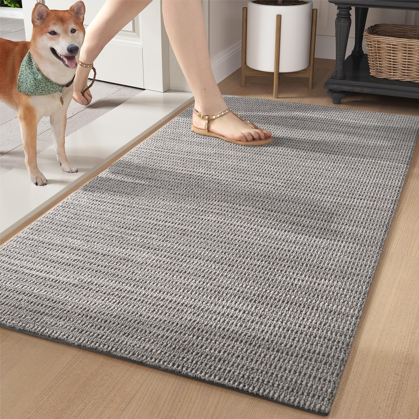 Color&Geometry Indoor Mats for Entryway- Heavy Duty, Stain & Fade-Resistant, Absorbent, Low Pile, Durable, Easy Clean- 24"x36" Stylish Mats for Indoor Entrance, Grey Thick Luxury Carpet