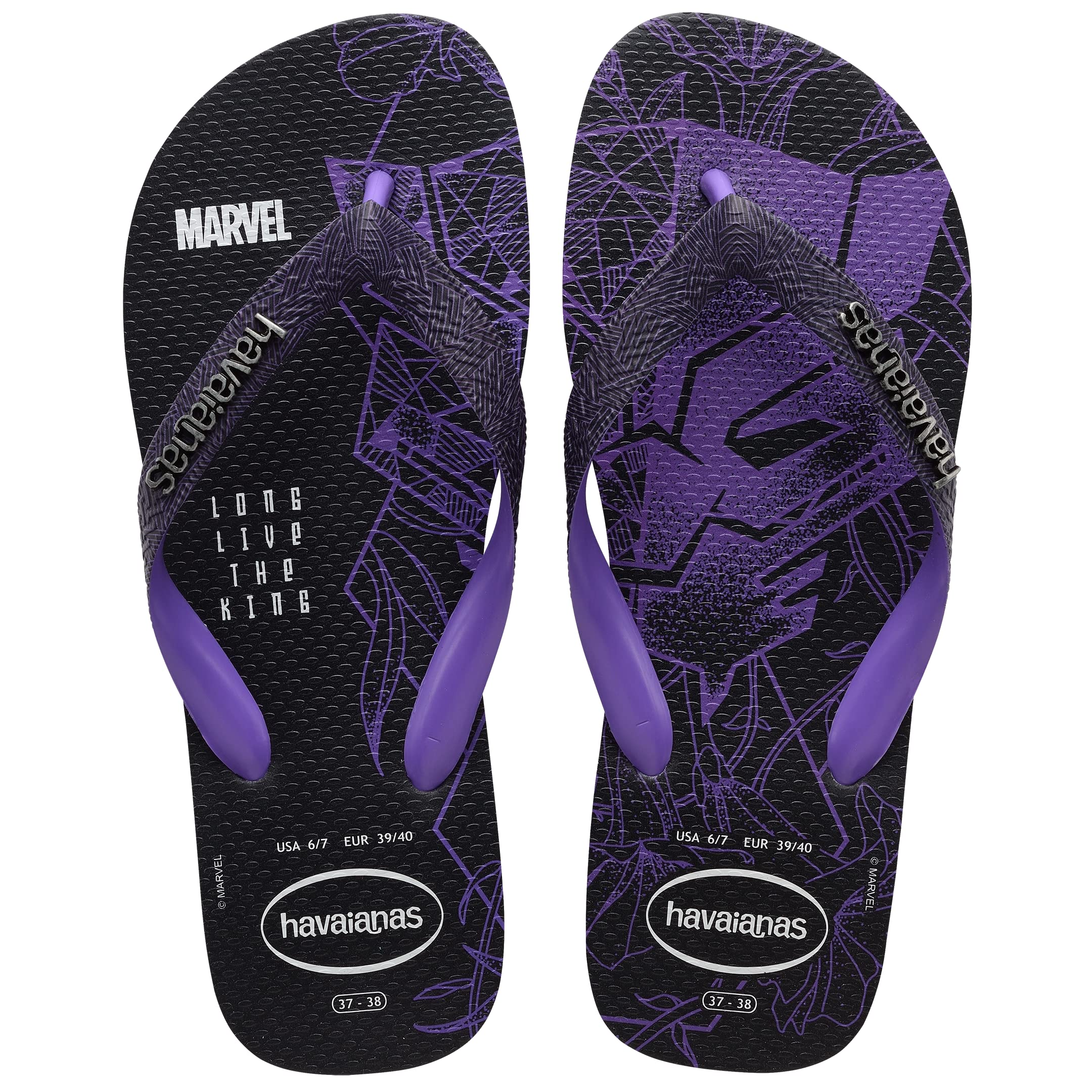Size 5 Havaianas Mens Top Marvel Black Panther Flip Flop Sandal, Black