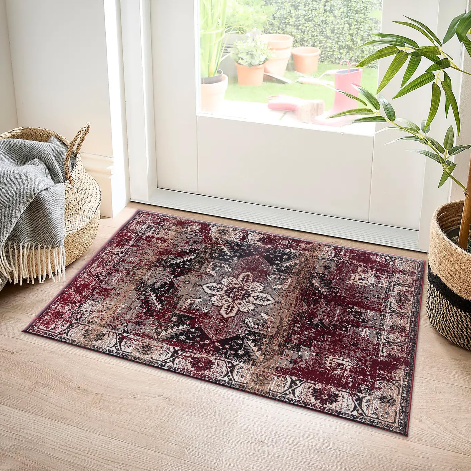 renoazul® Back Door Mats Indoor With Jute Back, Vintage Rug - Wello 60 x 110 cm Red - Hand Washable Rugs For Kitchen, Bedside Rugs and Entrance Door Mat — image 1