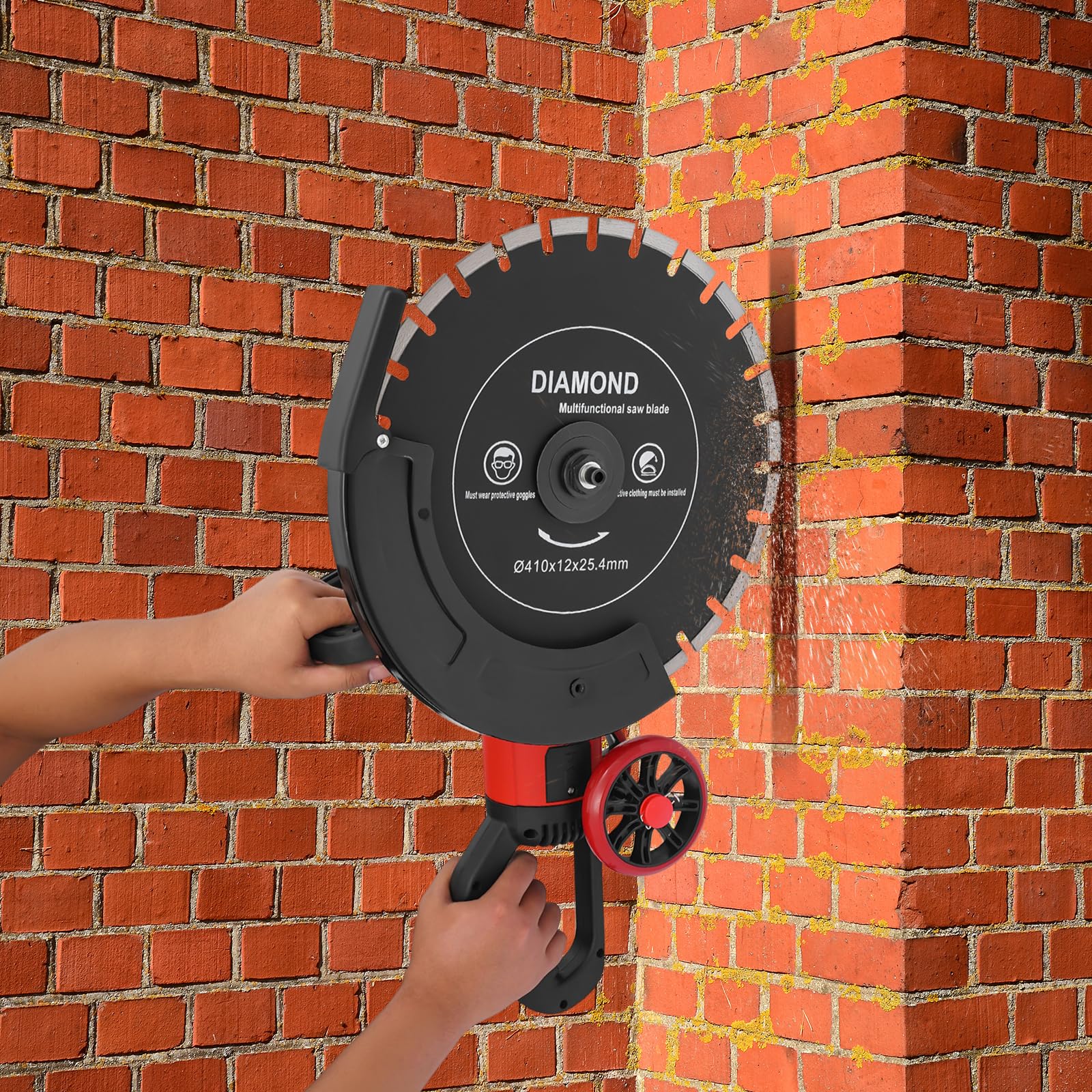 Sega per calcestruzzo, elettrica, 4000 W, 3000 giri/min, con lama diamantata da 410 mm, sega circolare per calcestruzzo, taglio per calcestruzzo, profondità di taglio regolabile 165 mm, sega a pietra