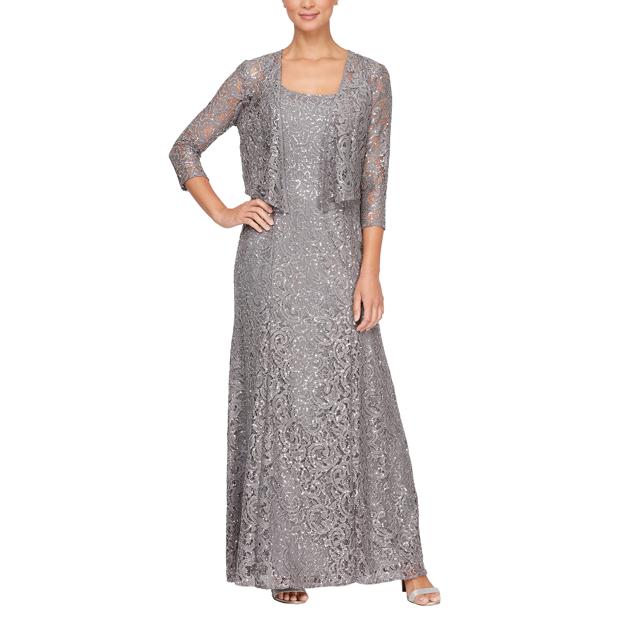 Alex Evenings Women's Long Lace Jacket Dress