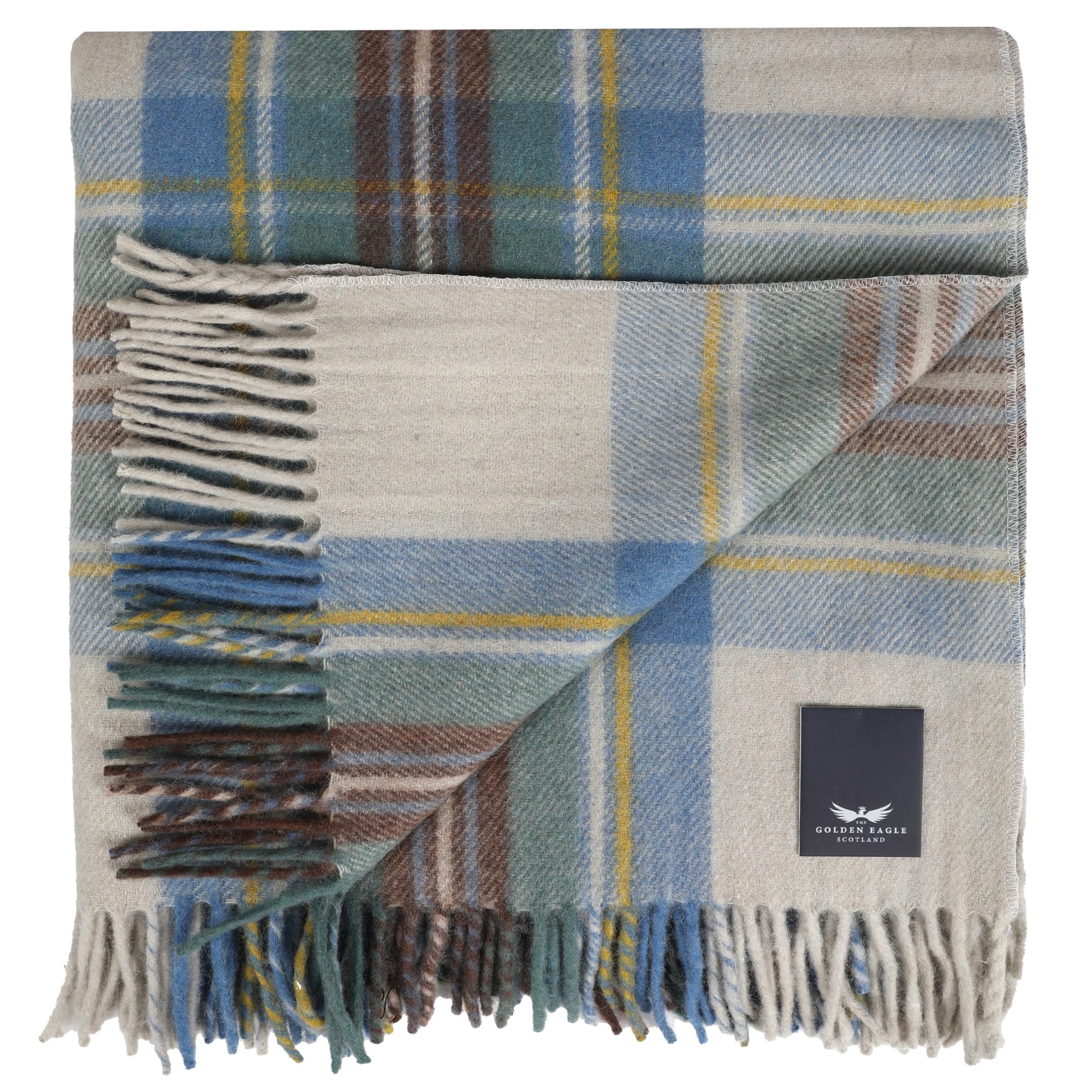 New Golden Scottish Tweed Wool Rug Blanket Cream Brown Tartan Check Jacob Print | UK
