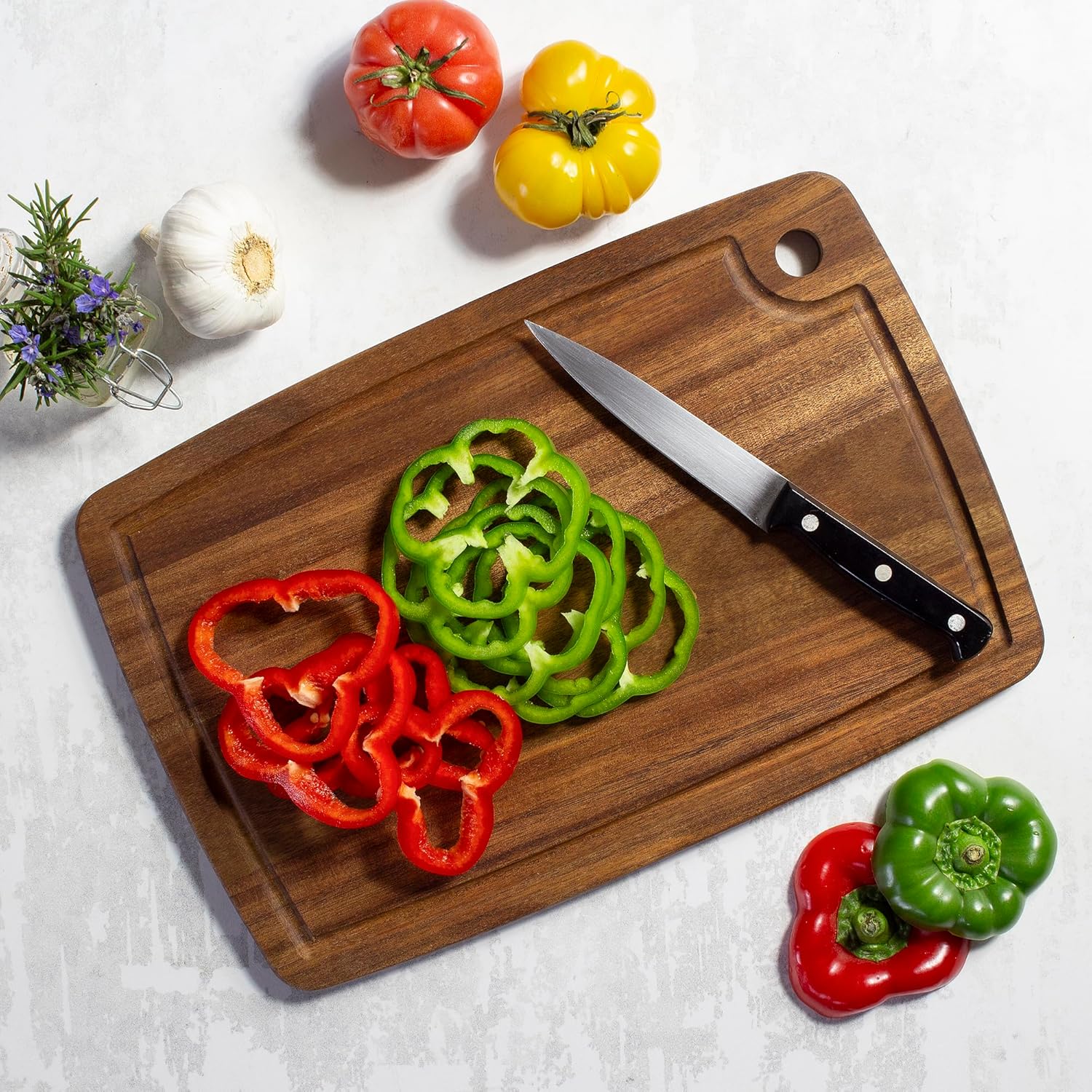 TB Home Acacia Wood Cutting Board with Juice Groove, 15" x 10"