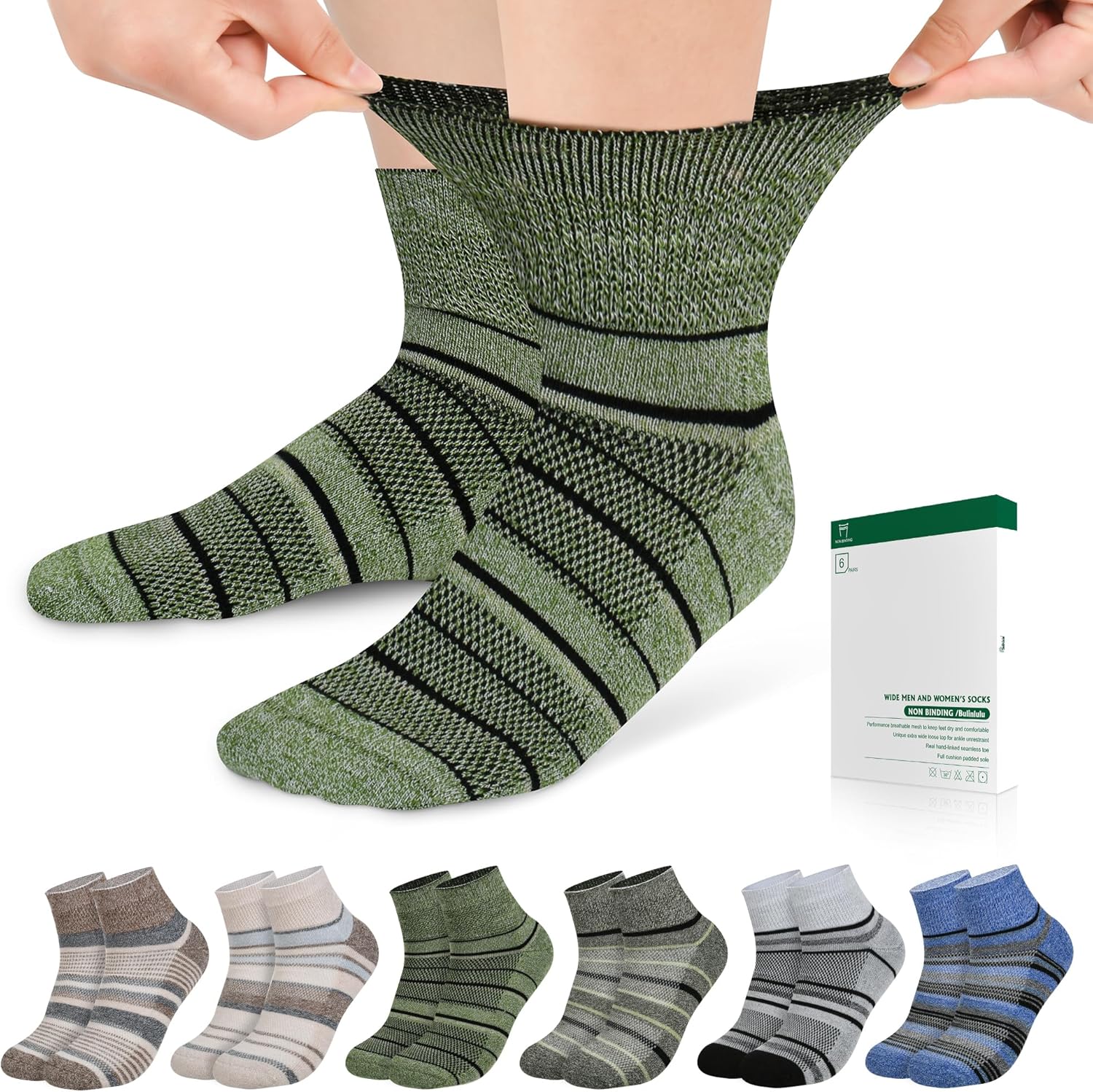 Bulinlulu Diabetic Socks for Men Women,6 Pairs Bamboo Viscose Non Binding Ankle Diabetic Socks for Women Men Size 9-11 13-15