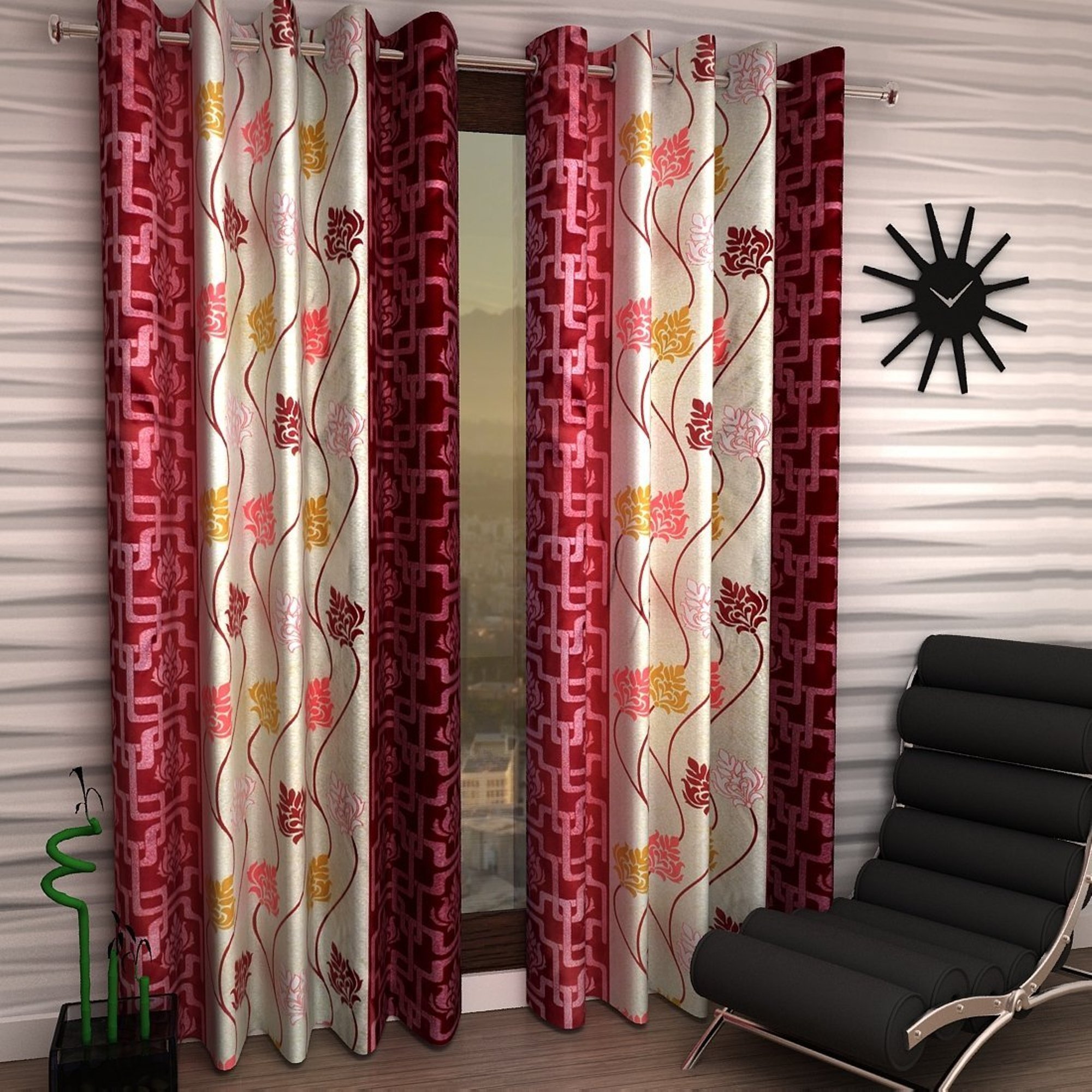 Loom Rush Tehani Eyelet Polyester Fancy Long Door Curtain 1 Piece - 9ft, Maroon (1 Curtain, Maroon, Long Door - 9 Feet)