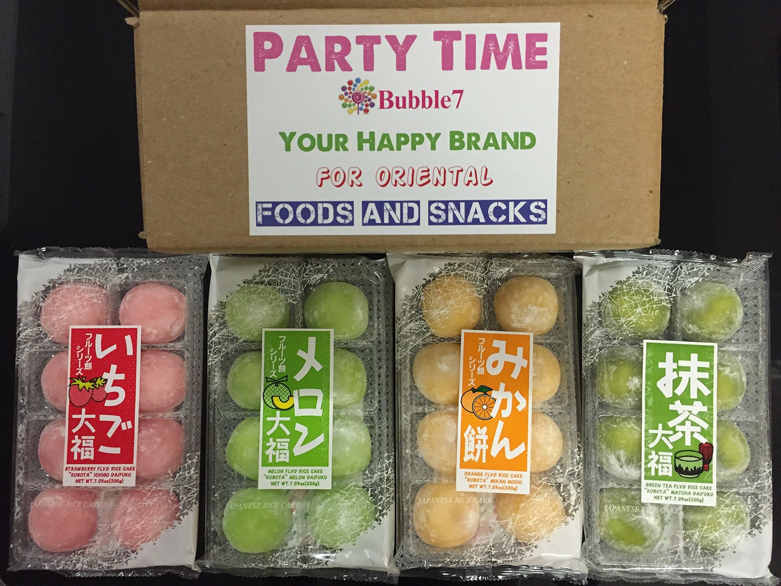 Japanese Mochi Fruits Daifuku (Rice Cake) Strawberry, Melon, Green Tea, Orange Flavors. (4 Flavors Mix)