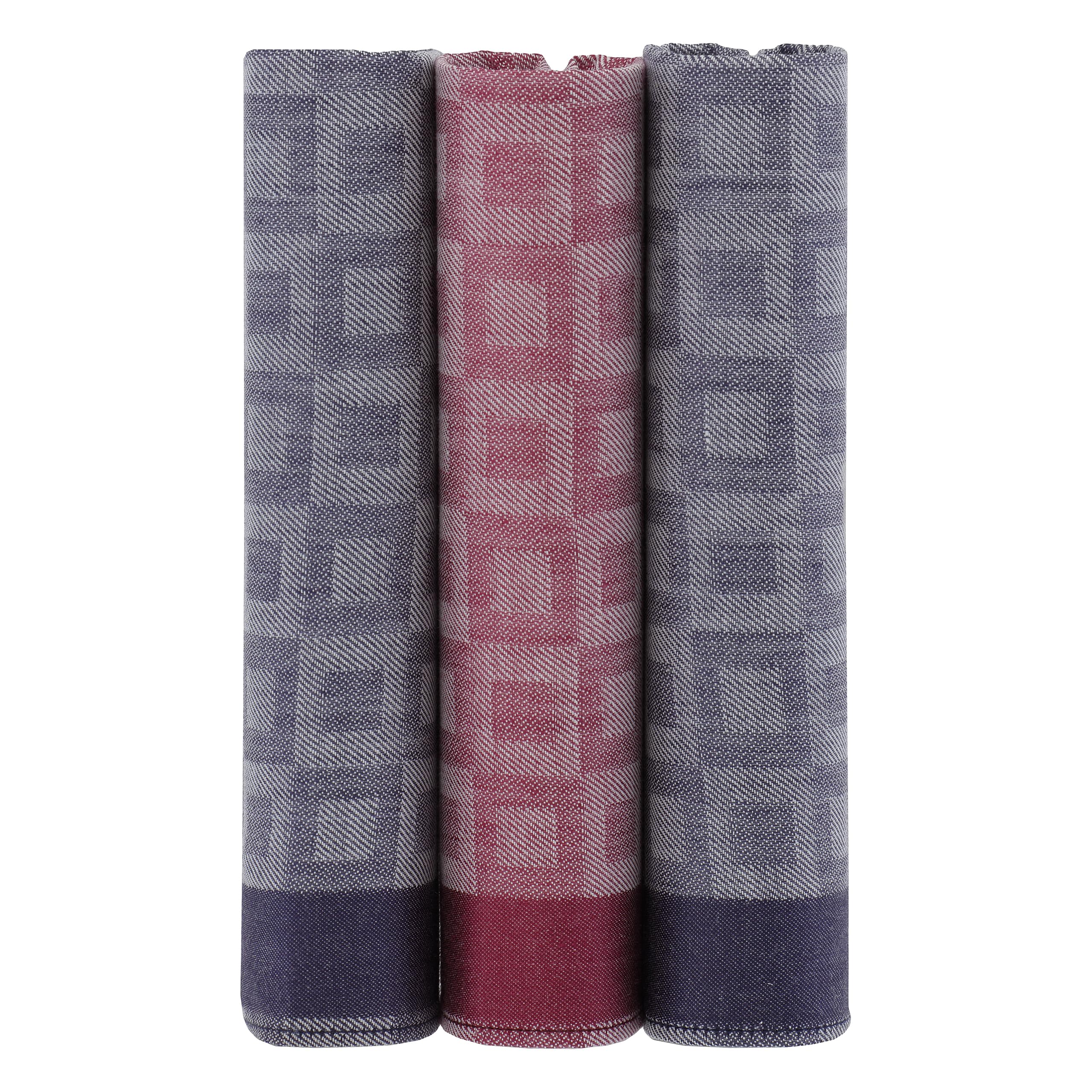 Mandittions Men's 1 Pk Coloured Patterned Box Of 3 Coloured Patterned Handkerchiefs For In Blue And Burgundy Soft Cotton Large Size 45Cm X 45 Cm