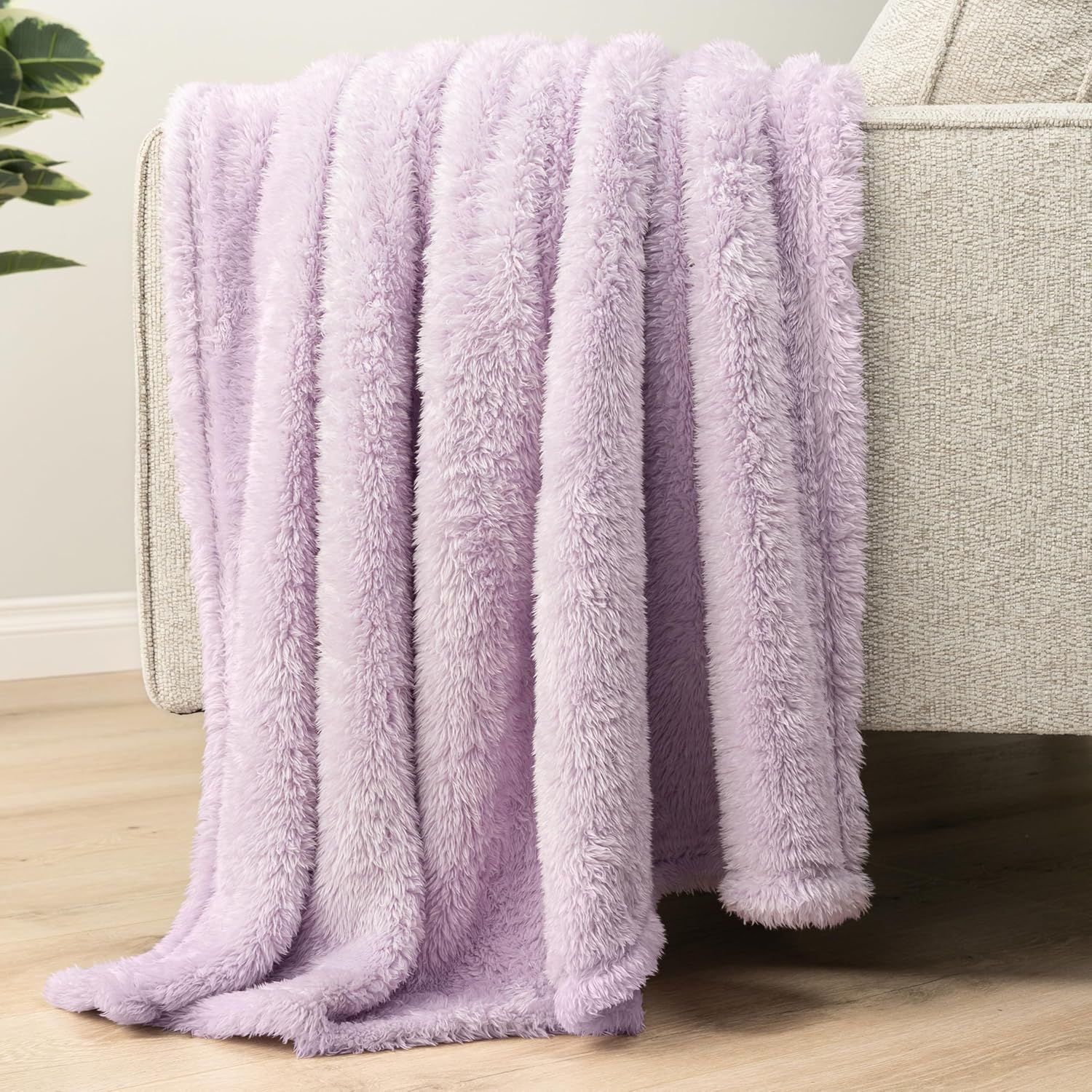 PAVILIA Sherpa Throw Blanket for Couch Sofa, Light Purple Lavender Fluffy Warm Plush Blanket for Bed, Cozy Super Soft Lightweight Throw, Fuzzy Decorative Blanket, All Season Home, 50x60 - Image 5