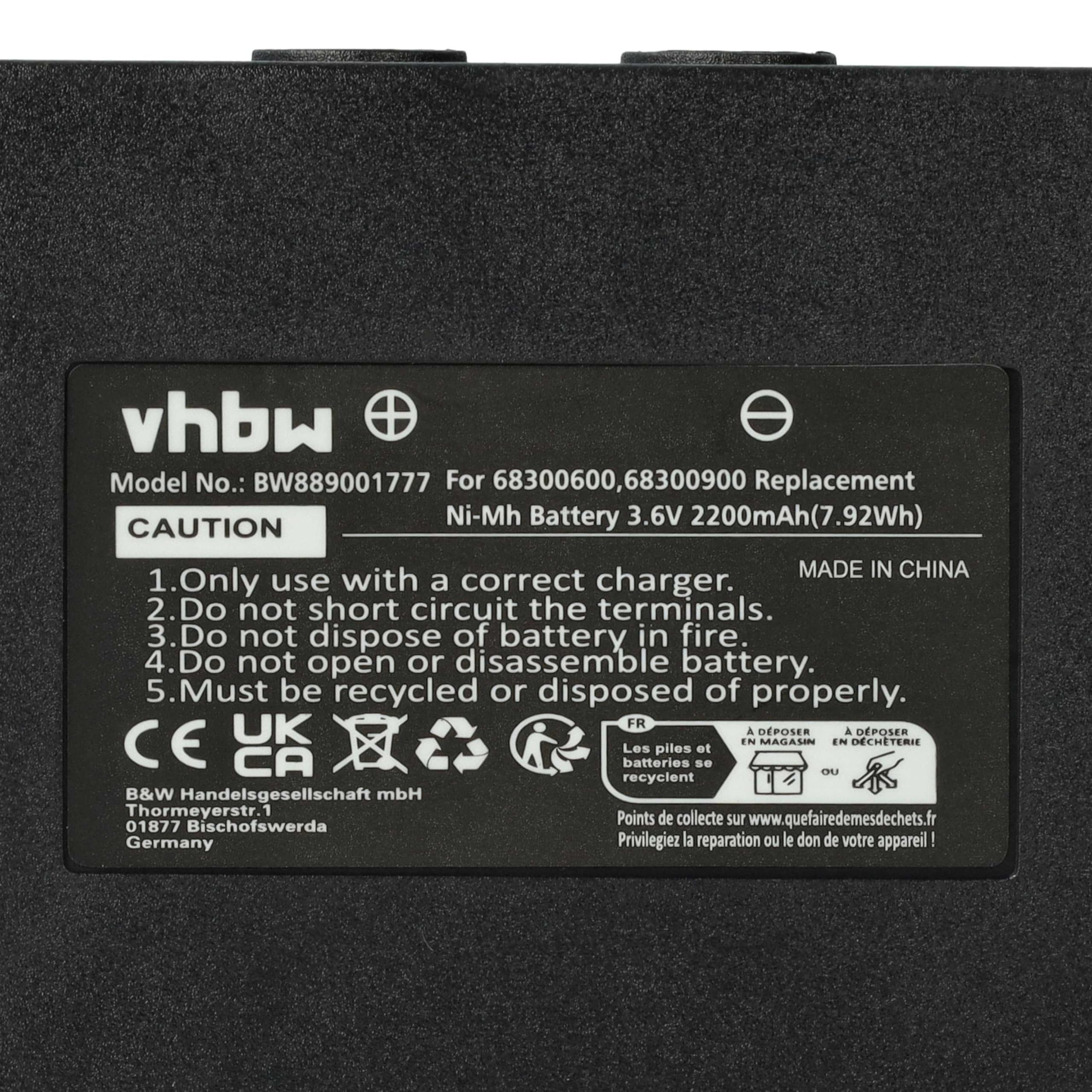 vhbw 5X batería reemplaza Hetronic 900, 68300900, 68300600, HE900 para Mando a Distancia Industrial (2200 mAh, 3,6 V, NiMH) - Negro