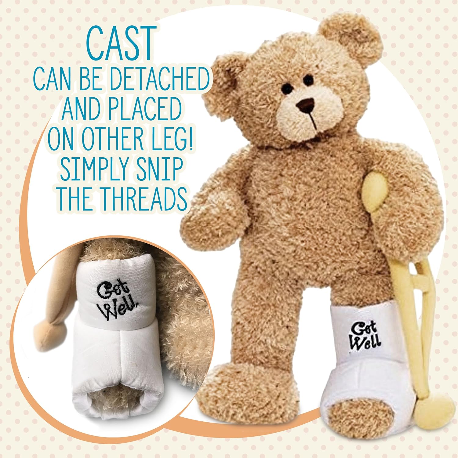 GUND Break a Leg Jr, Broken Leg Bear Get Well Soon Teddy Bear with a Cast, Crutch and Signature Cast 8.5 inches