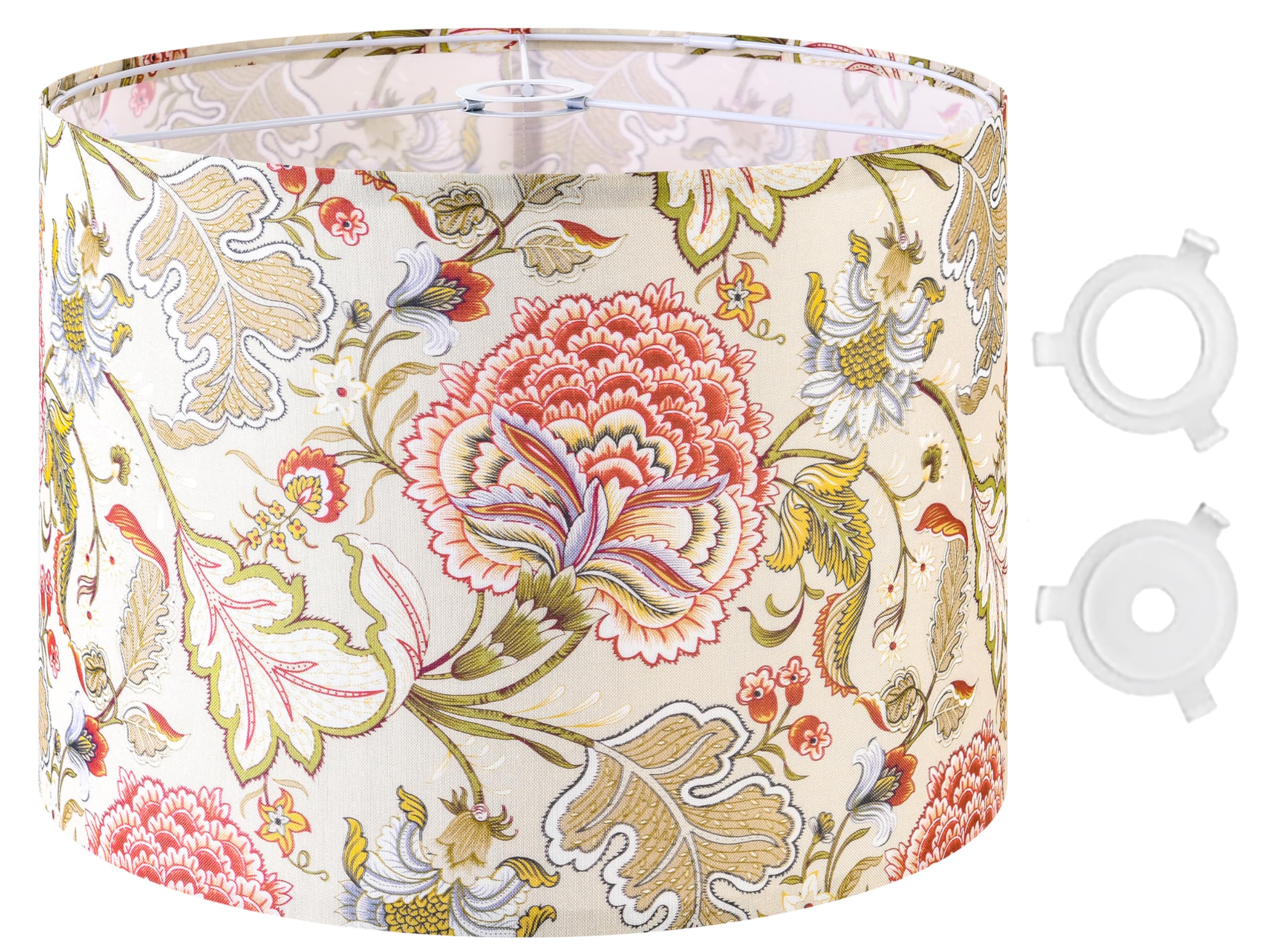 GO&SO 1 Pack Floral Large Drum Lamp Shade,16" x16" x12", 1.65" Spider E27 Base, Printed Pattern Design, DIY Assembly with Multi-Adapter (E26/E14/10mm), Perfect for Table/Floor Lamps/Pendant Lighting