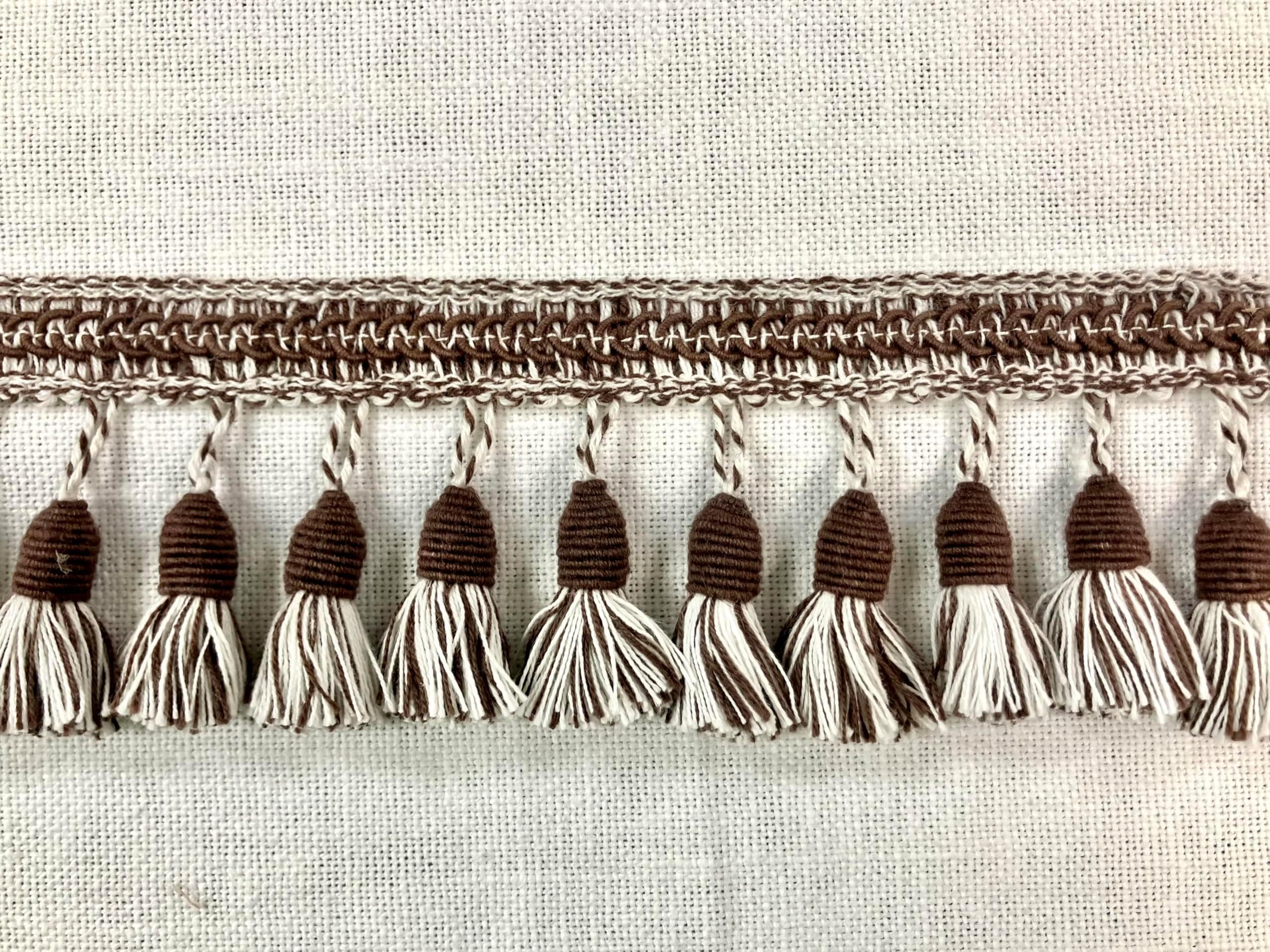 Winter White & Brown Line Tassel Fringe Trim 3" Width TF-53-L/2-8 Upholstery/Drapery/Interior Design/Hoem Furnishing/Handmade
