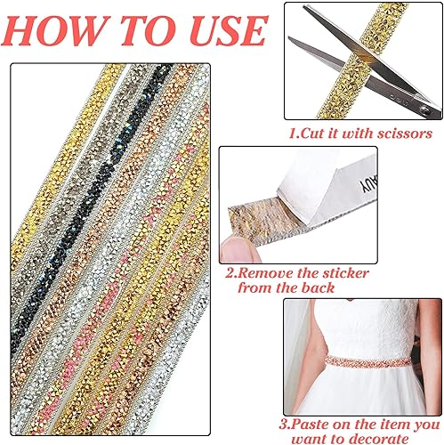 Miniatura 4 de Tiras de cristal de resina negra autoadhesivas, cinta de diamantes de imitación para manualidades, bodas, fiestas de Navidad, cumpleaños (0.4