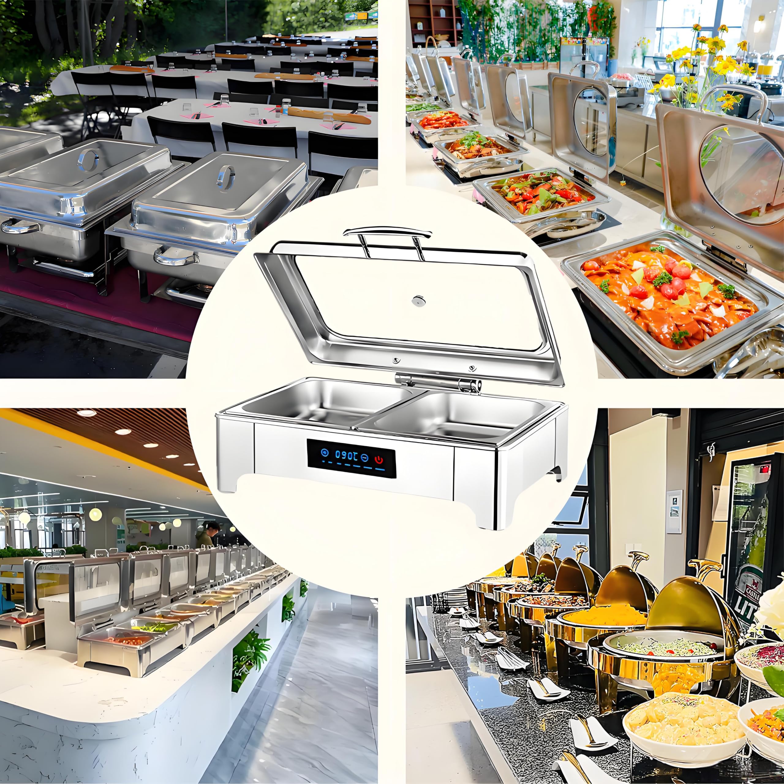 9L Chafing Dish Elettrico, Professionale Scaldavivande Elettrico Buffet in Acciaio Inox, Contenitore Scalda Cibo con Coperchio Trasparente per Buffet, Ristoranti, Cucine(1/2 Pan)