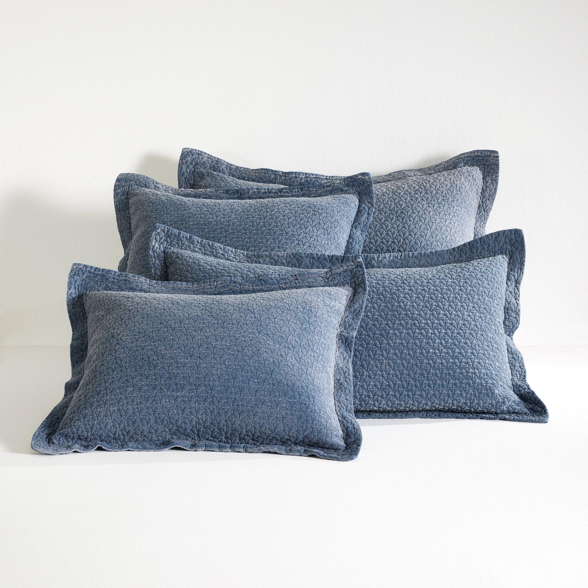 Pine Cone Hill Hawley Indigo Matelasse Sham, Dutch Euro Size, Blue Solid Pattern
