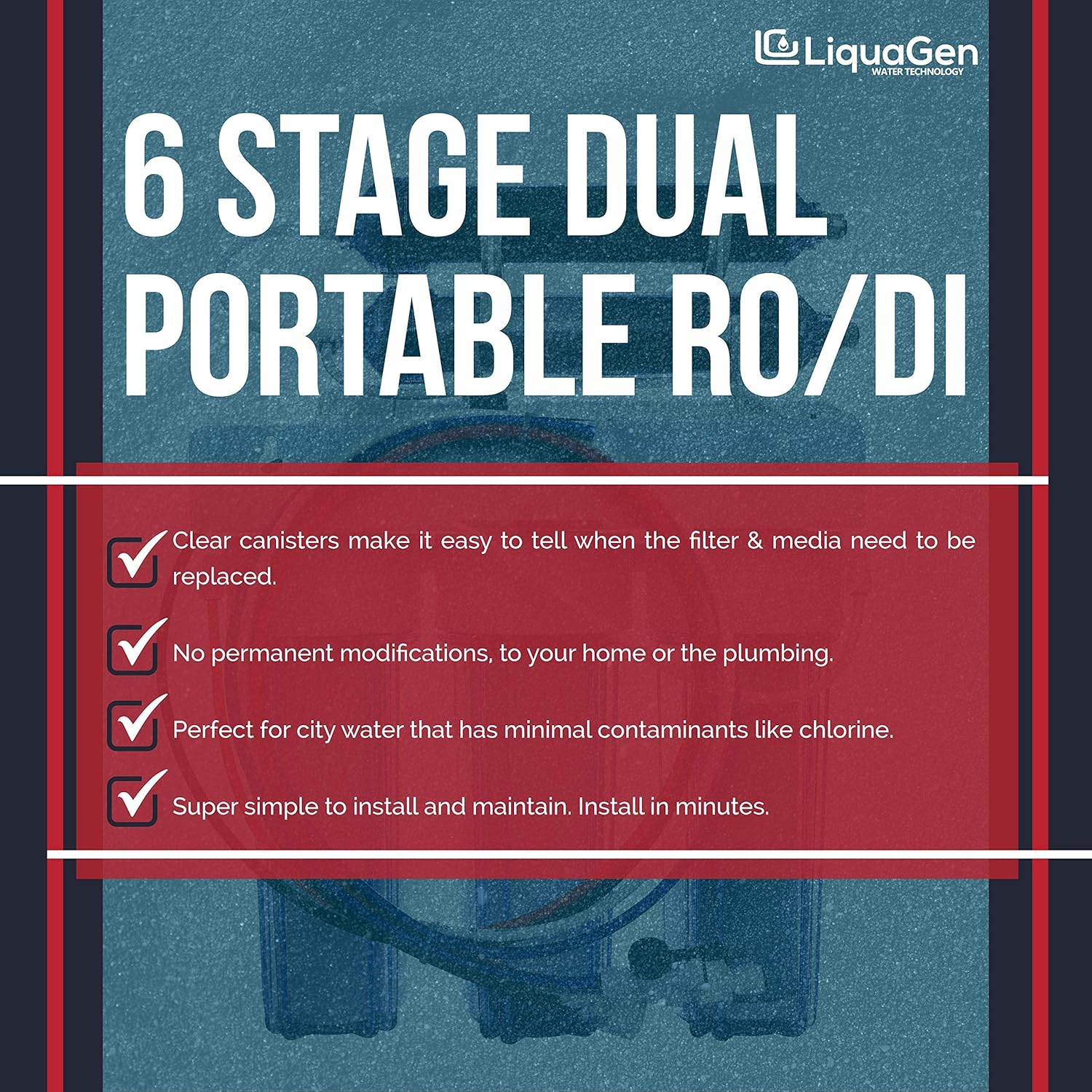 LiquaGen - Dual 6 Stage Under Sink Reverse Osmosis Drinking & Aquarium Deionization (RO/DI) Water Filter System (Universal pH Alkaline 100 GPD)