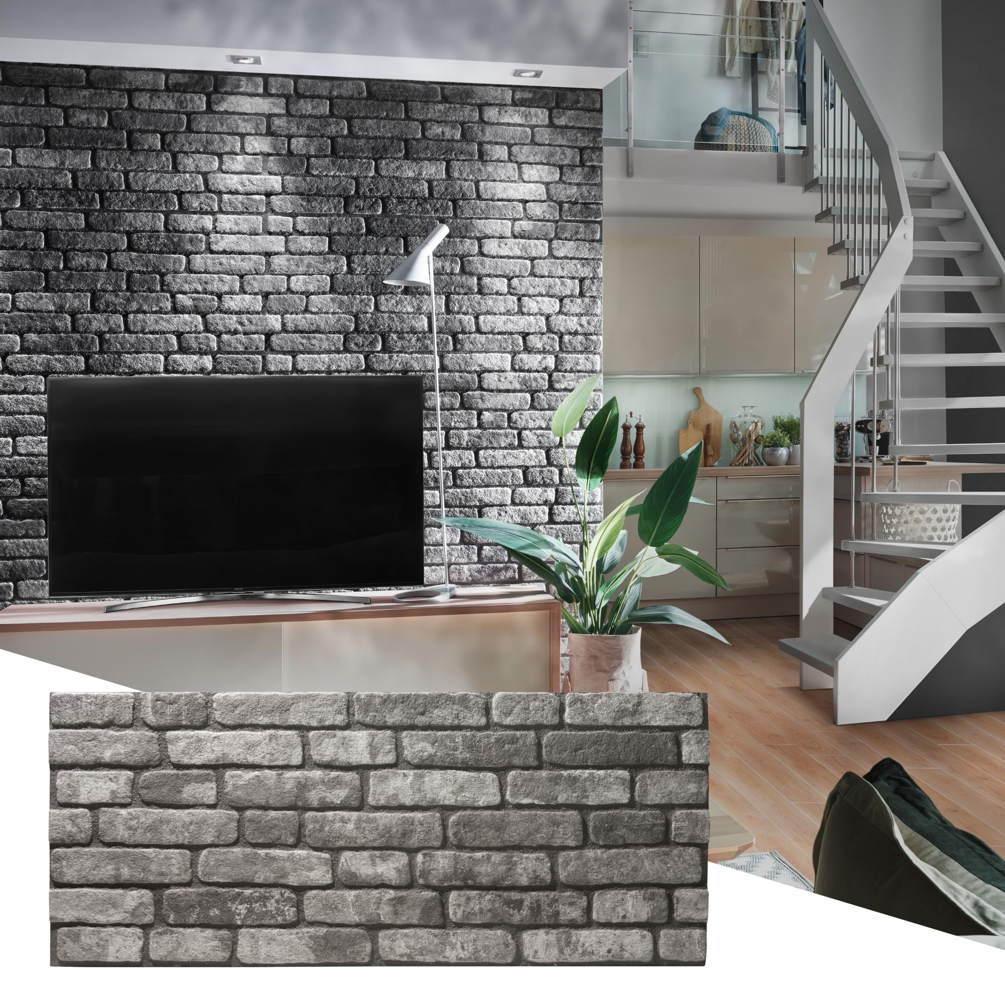 Wall!Supply 3D Wall Panels – Faux Brick, Anthracite Gray Weathered – Lightweight Foam (EPS) – Wallpaper Alternative – Easy DIY Installation – 4 Pack, Covers 25.84 Sq Ft