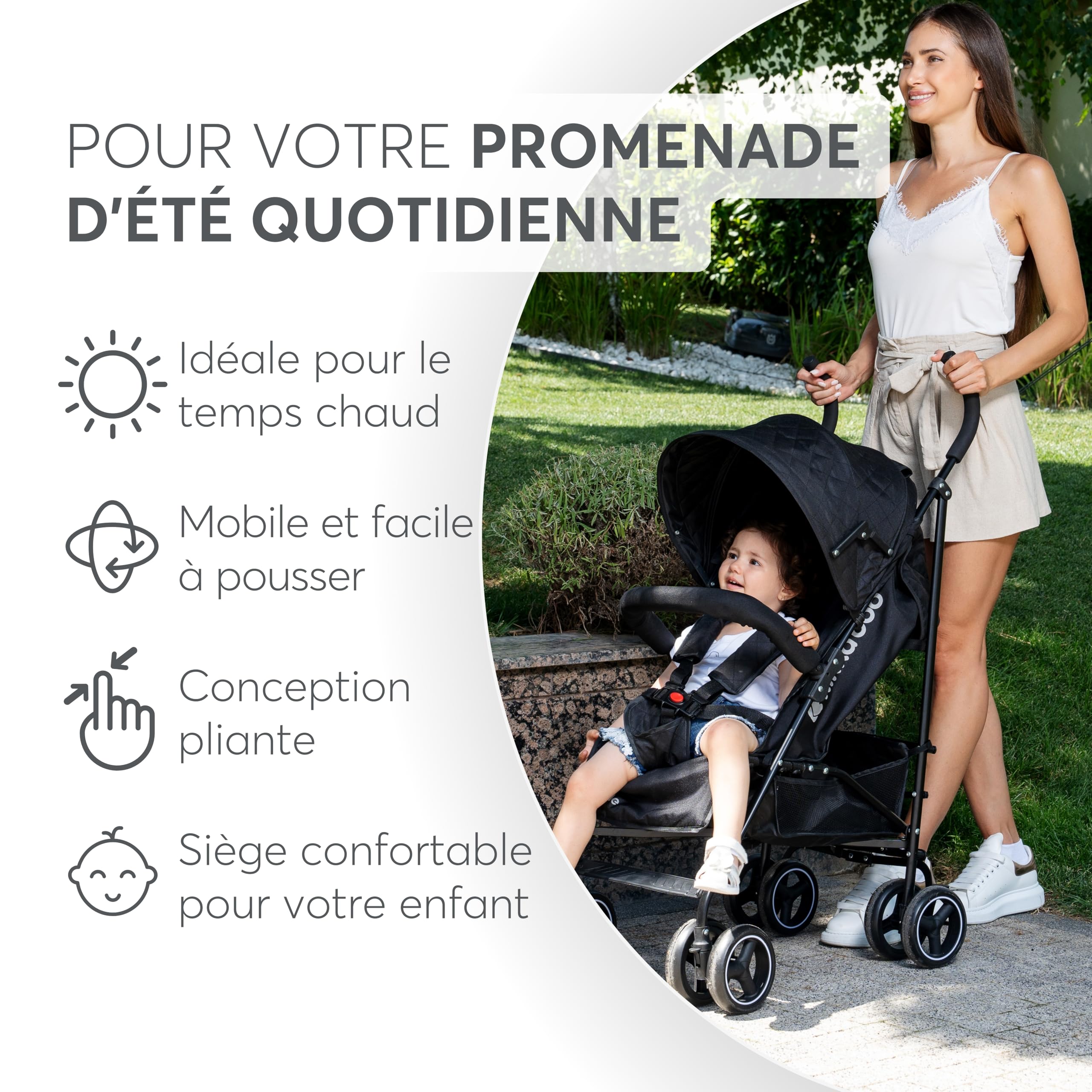 Poussette KikkaBoo BEETLE pliable compacte gris jusqu'à 22 kg