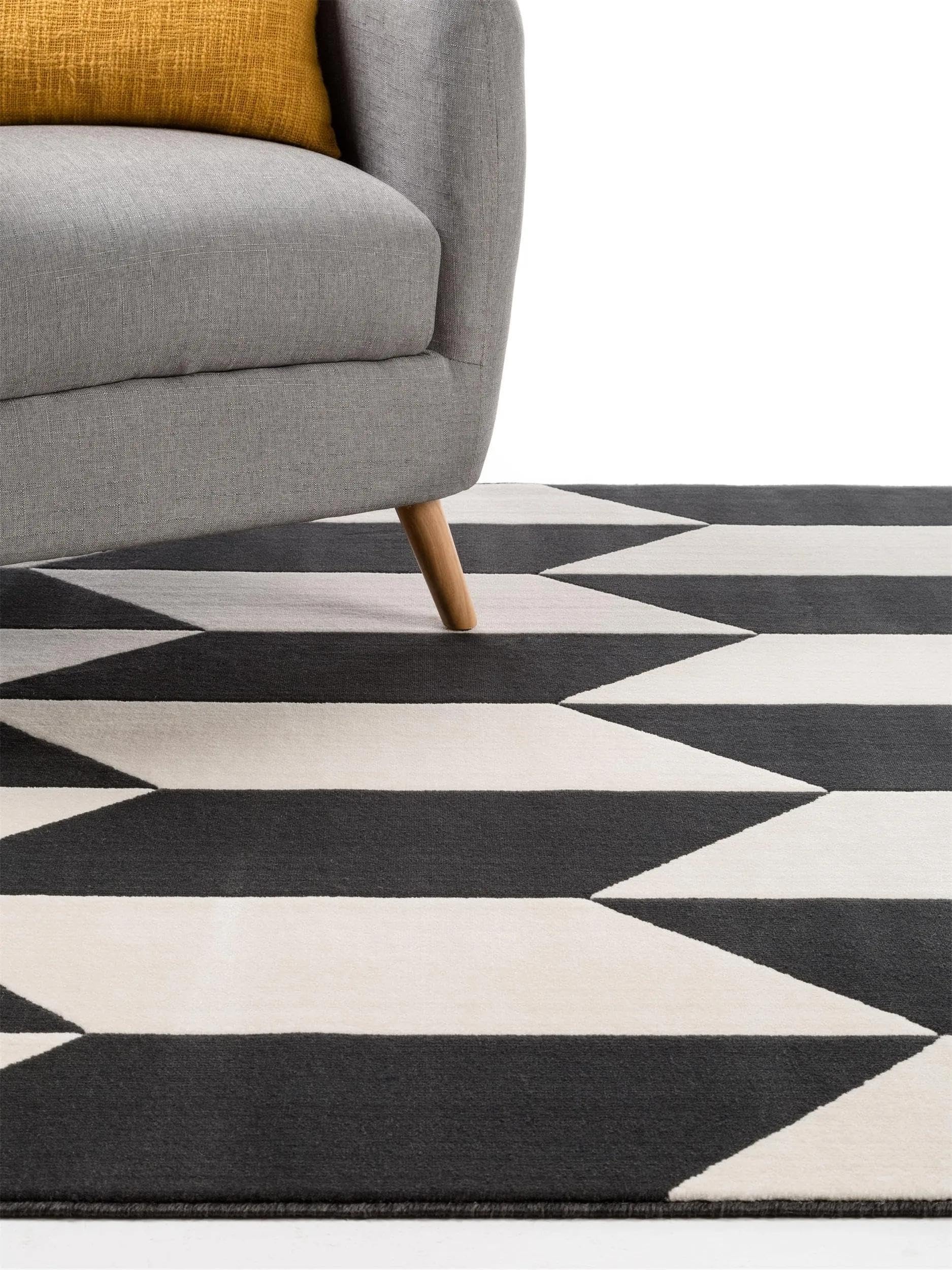 benuta Pop Teppich Dessert - Schwarz/Weiß 120x170 cm - Kunstfaser - Rechteckig & im Style: Zickzack, Hygge & Cozy, Minimalistisch, Scandi - Pflegeleicht für Wohnzimmer Schlafzimmer