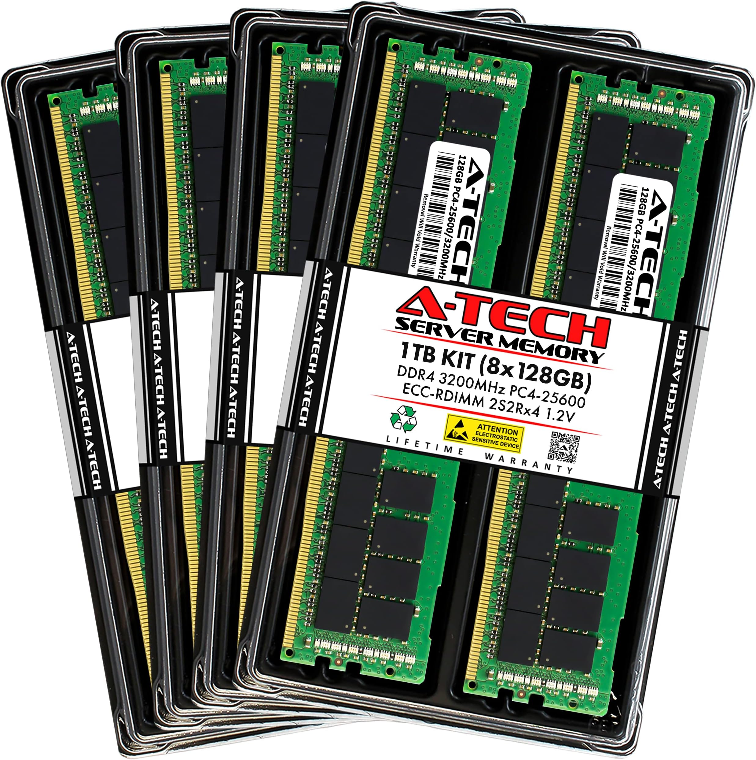 A-Tech 1TB Kit (8x128GB) DDR4 3200MHz PC4-25600 ECC RDIMM 4Rx4 (3DS 2S2Rx4) Quad Rank 1.2V ECC Registered DIMM 288-Pin Server & Workstation RAM Memory Upgrade Modules (A-Tech Enterprise Series)