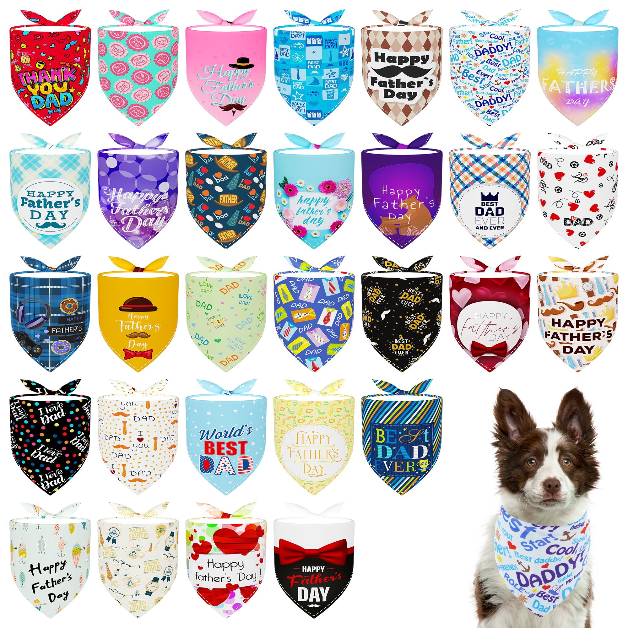 Pai Sence 30 Pack Fathers Day Dog Bandanas Bulk for Large Dogs Breed 33 Inch Love Dad Extra Large Dog Bandanas XL Best Dad Dogs Bandana Grooming L