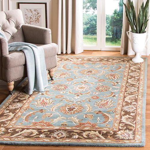 SAFAVIEH Heritage Collection Area Rug - 9' x 12', Brown & Blue, Handmade Traditional Oriental Wool, Ideal for High Traff