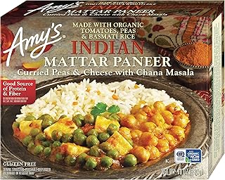 Amy's Frozen Meals, Indian Mattar Paneer, Made With Basmati Rice, Cheese, Organic Tomatoes, Peas & Beans, Gluten Free Microwave Meals, 10 Oz