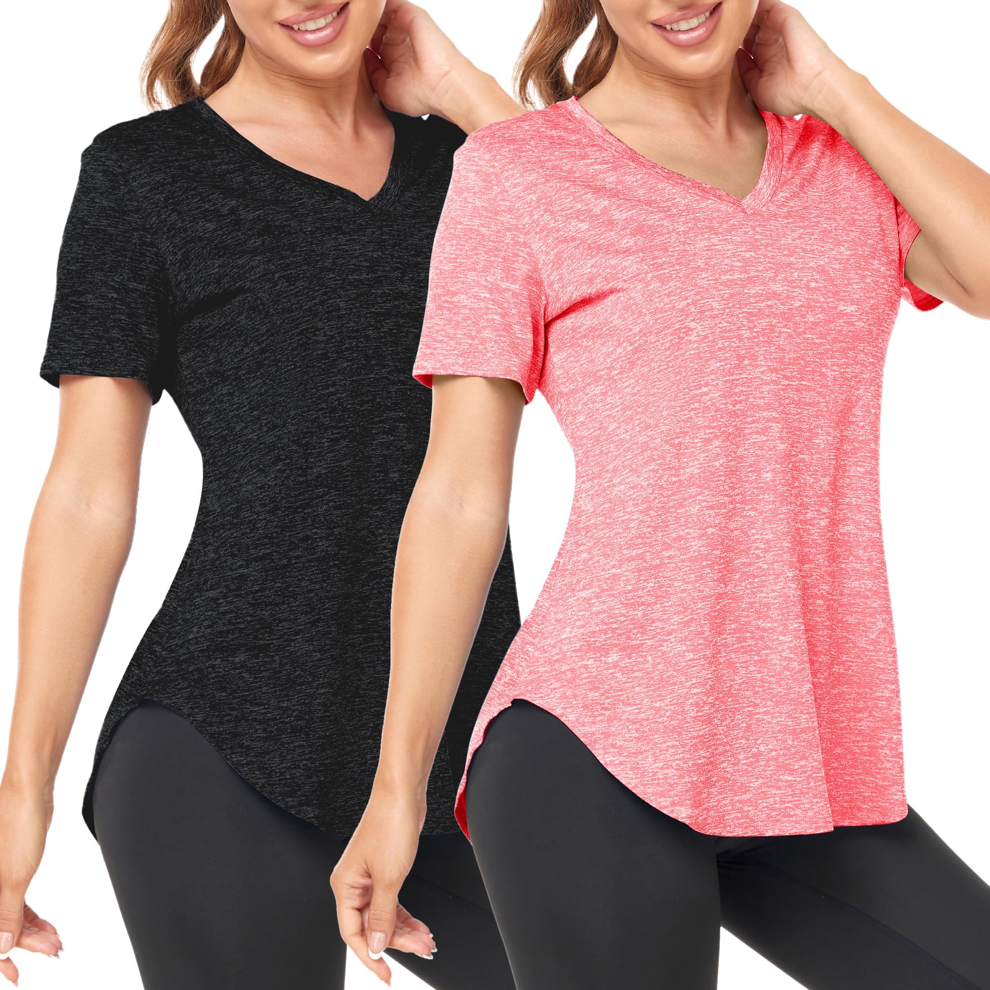 DeaviyaWomen's Sports T-Shirt Gym Tops V Neck UK, Short Sleeve Workout Top Running Yoga Shirts