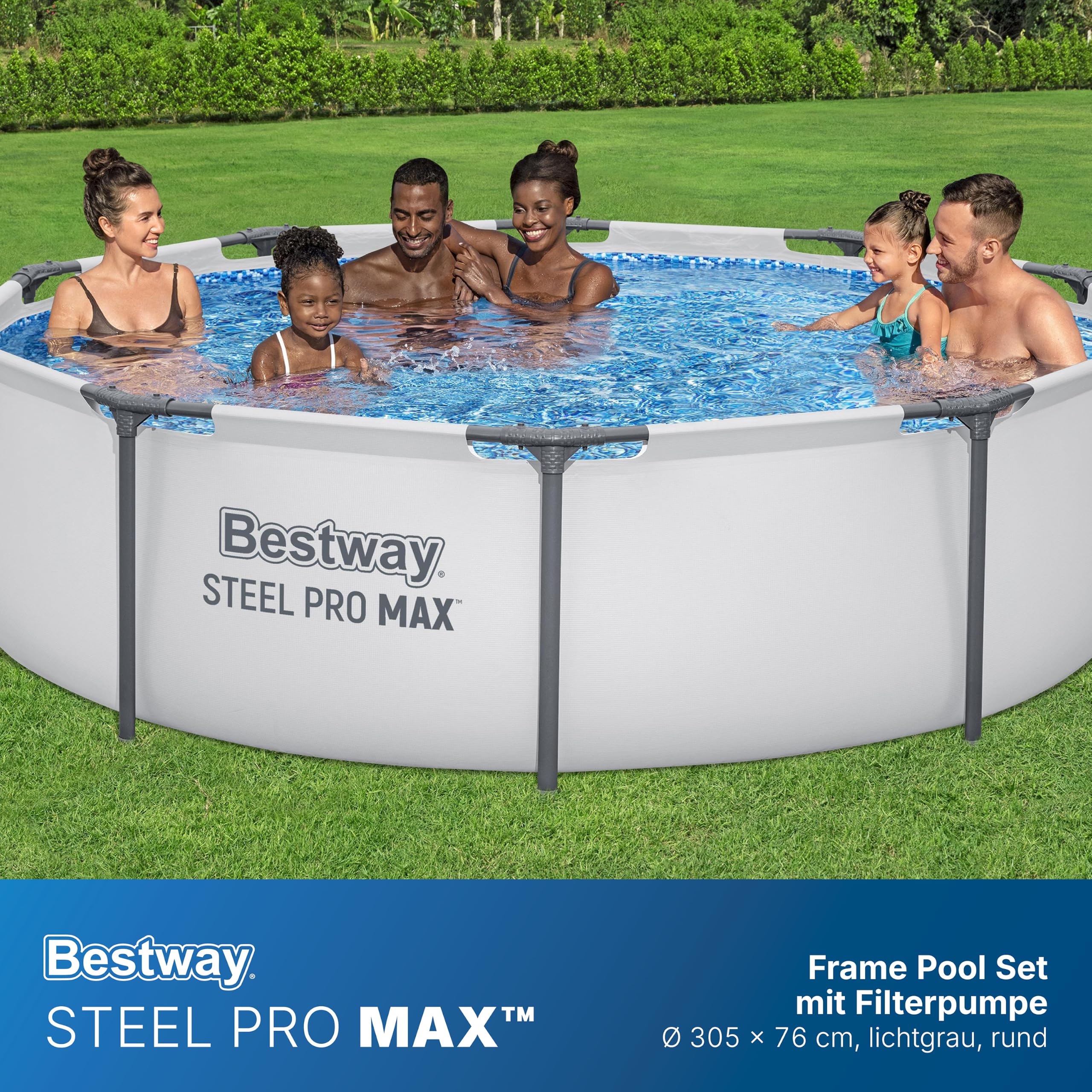 Bestway Steel Pro Max Frame Pool-Set rund 305 x 76 cm 4.678 L Filterpumpe TriTech-Material