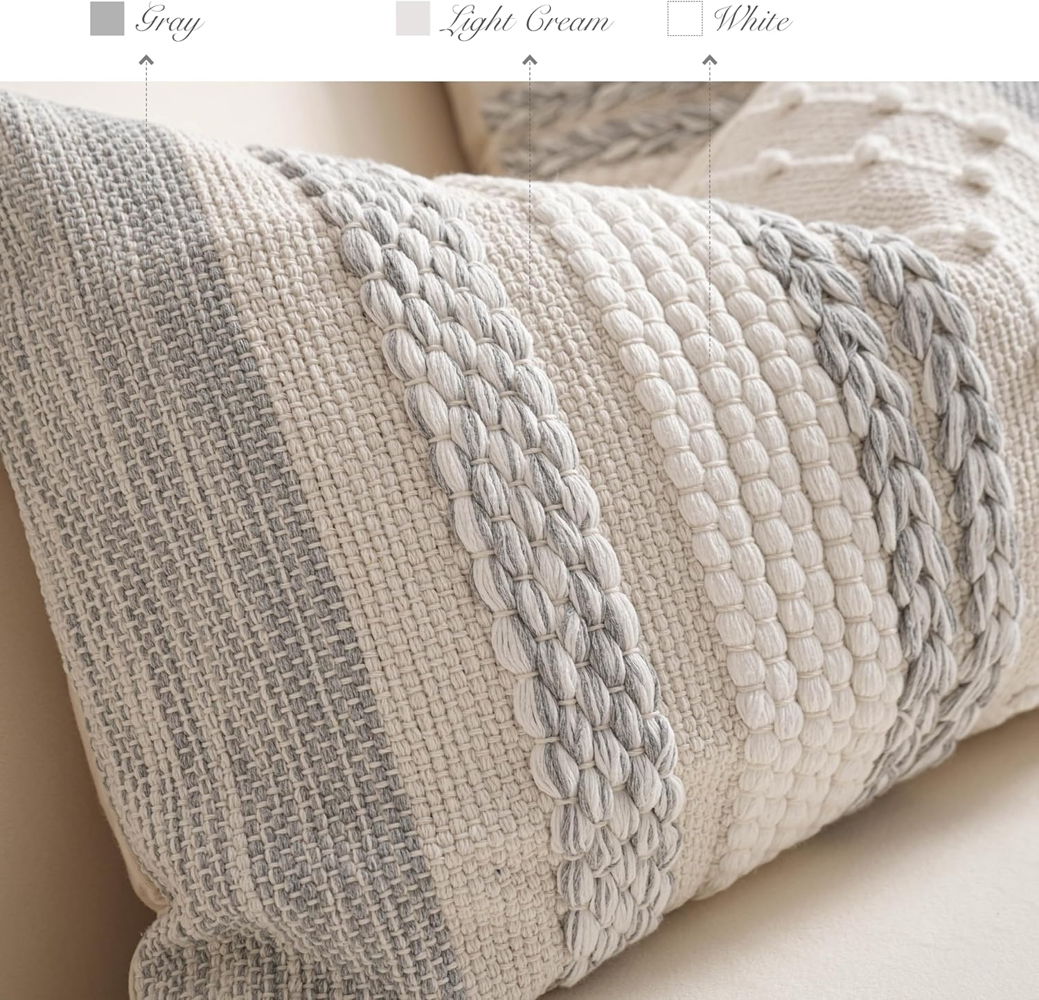 BlissBlush Gray Boho Decorative Throw Pillow Cover 20x20 Square Farmhouse Accent Cushion for Couch Sofa Livingroom Bedroom Pillowcase Modern Home Décor (Pack of 1) - Image 3