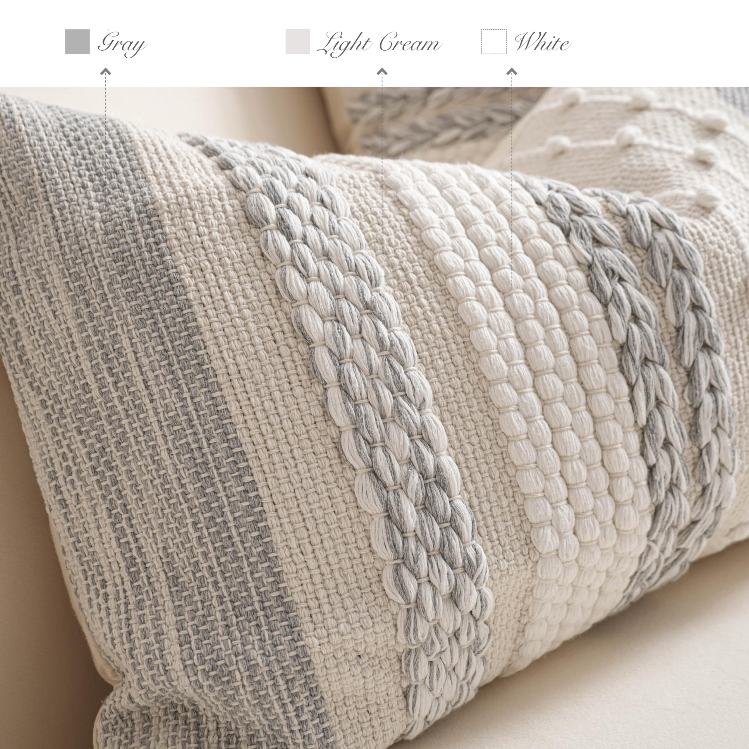 BlissBlush Boho-Kissenbezug, dekorativ, quadratisch, Landhaus-Akzentkissen für Couch, Sofa, Wohnzimmer, Schlafzimmer, modernes Heimdekor, 45,7 x 45,7 cm, Grau, 1 Stück