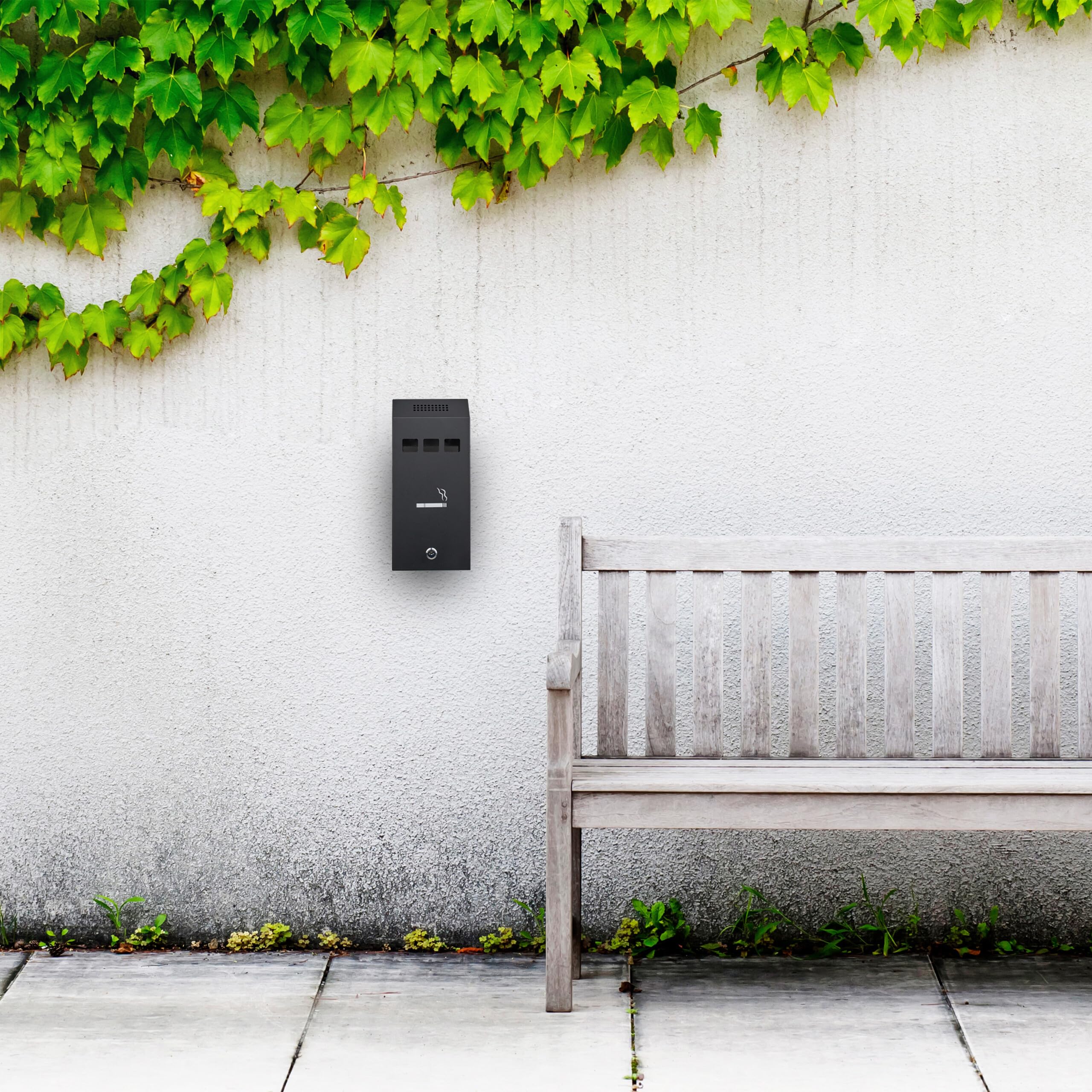Relaxdays Posacenere da Muro per Esterno, Ceneriera con Chiave, Contenitore Interno Rimovibile, 32,5 x 15 x 6 cm, Nero