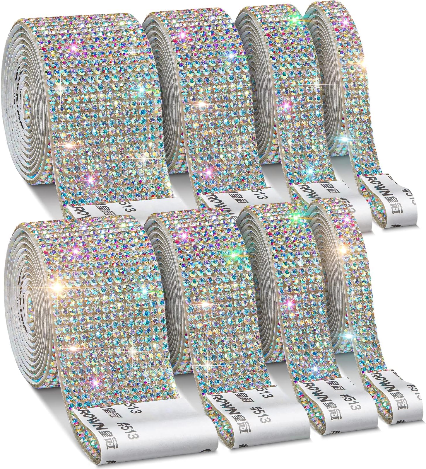 8 Rolls Rhinestone Ribbons,Cludoo 8 Yard Silver Self Adhesive Rhinestone Ribbon, Bling Crystal Diamond Ribbon Roll Wrap Glittering Rhinestones Sticker for Decoration Car DIY Arts Crafts Wedding