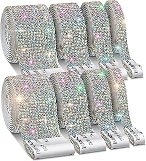 8 Rolls Rhinestone Ribbons, Cludoo Self Adhesive Rhinestones for Crafts,Bling AB Crystal Diamond Ribbon Roll Glittering Rh...